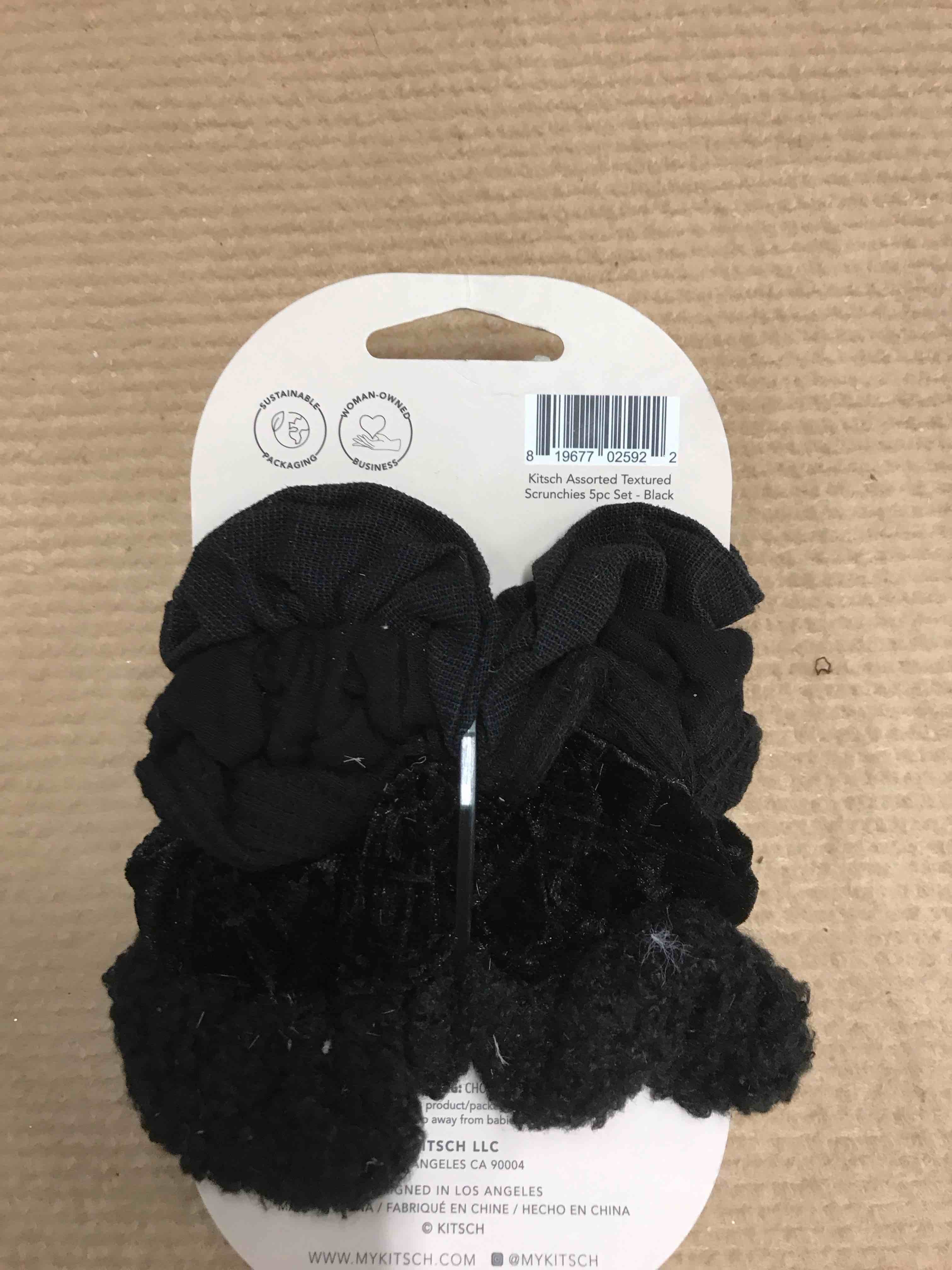 Condition photo showing New/Like New for Kitsch Ultra Textured Scrunchies  Hair Scrunchies  Ponytail  5 Pack (Black)