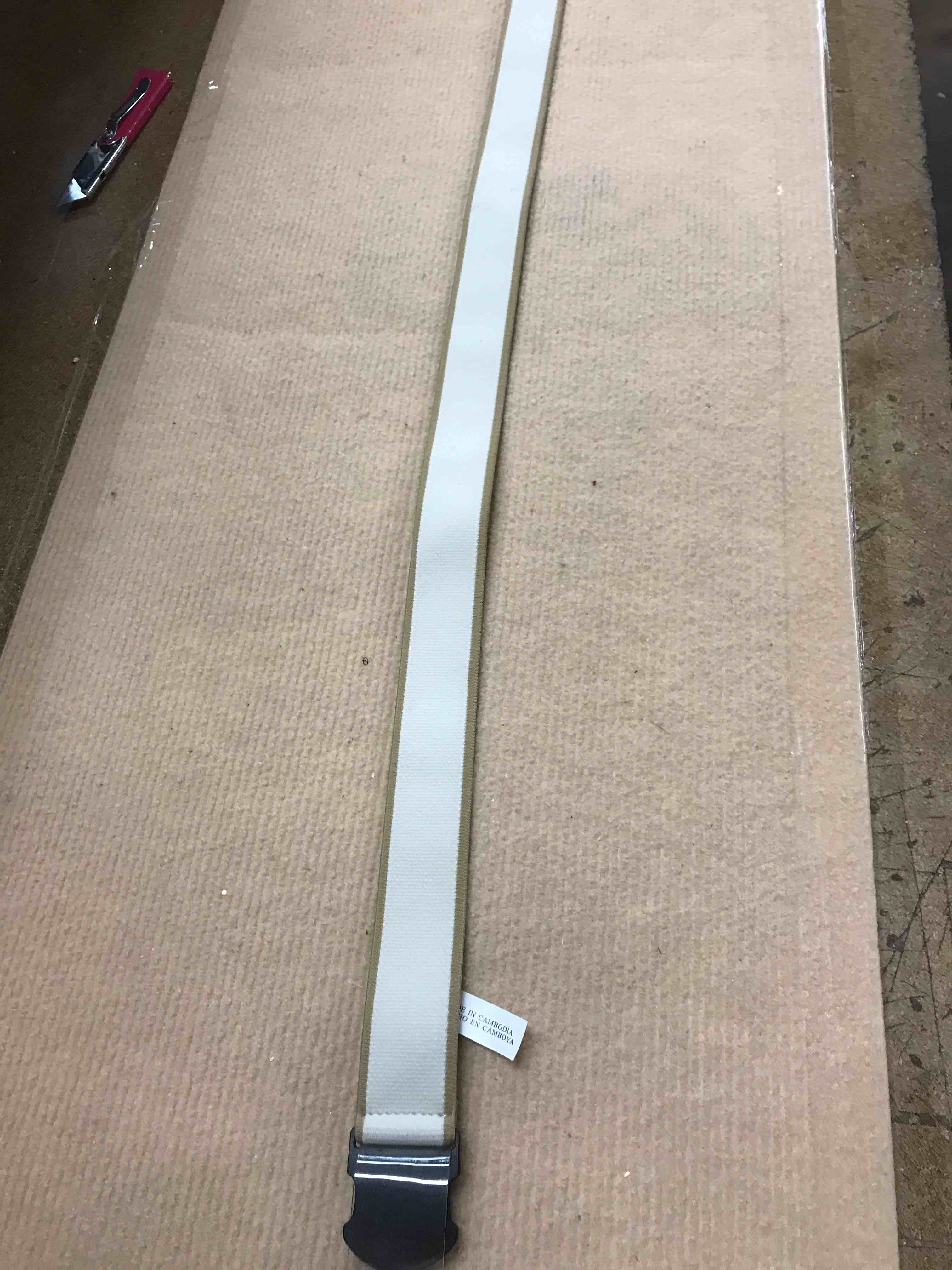 Condition photo showing As Is for Men's Striped Edge Stretch Web Fabric Belt with Speed Clip Buckle - Goodfellow & Co™ Khaki M