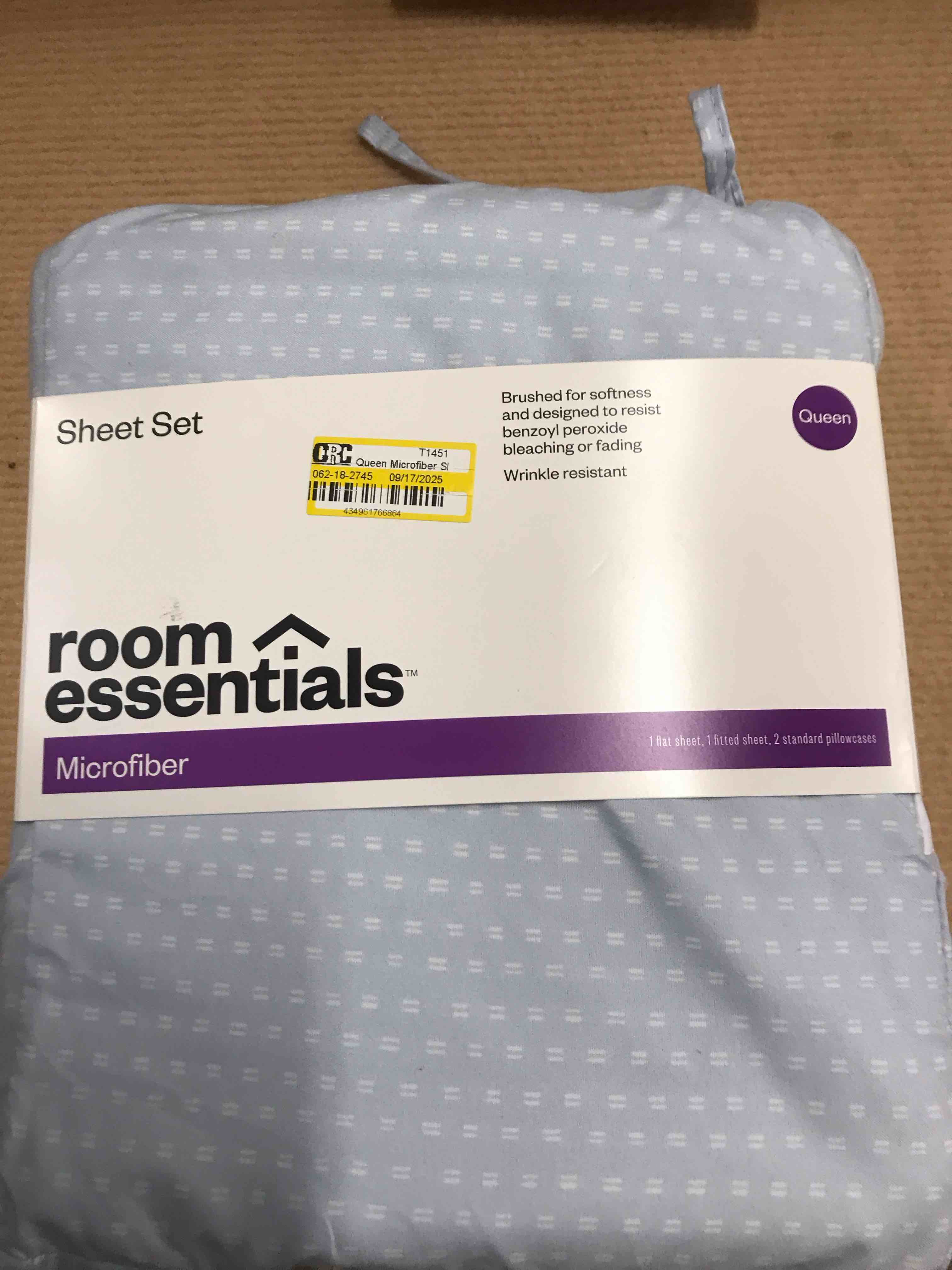 Condition photo showing New/Like New for Queen Microfiber Sheet Set Blue Dash - Room Essentials™: Includes 2 Pillowcases, Polyester, 170 Thread Count, Fits up to 15" Mattress