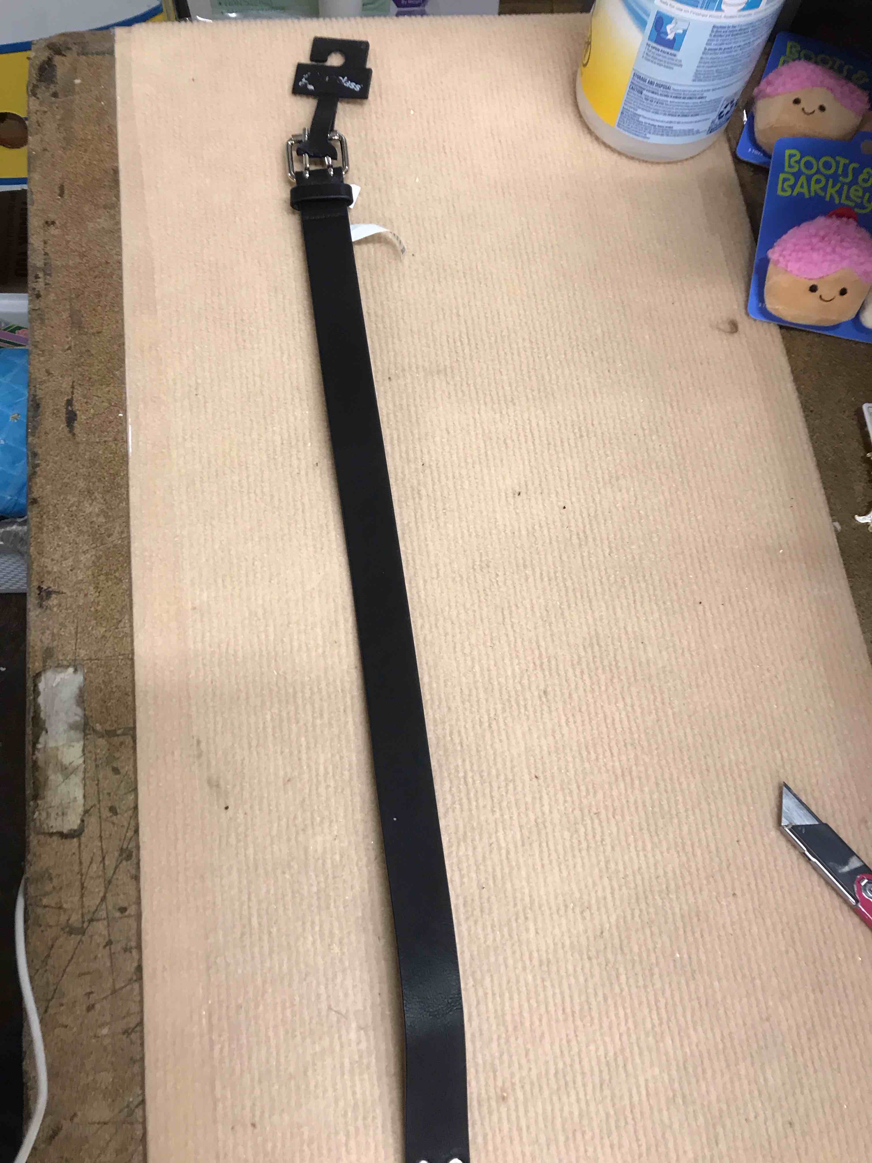 Condition photo showing New/Like New for Girls' Belt with Silver Grommets - art class™ Black S: Adjustable Strap, Solid Pattern, Buckle Closure