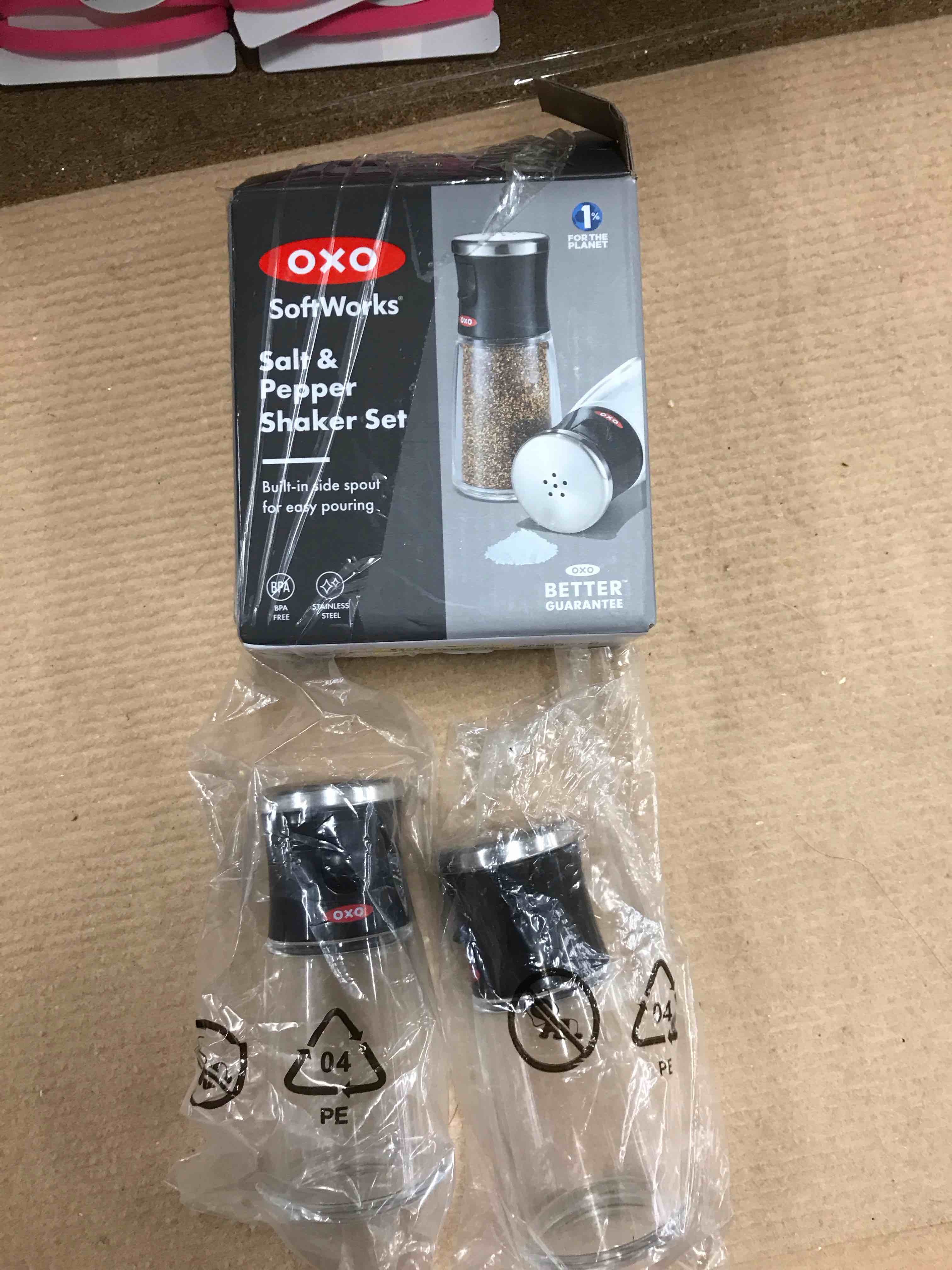 Condition photo showing New/Like New for OXO Soft Works Salt and Pepper Shaker Set  Black