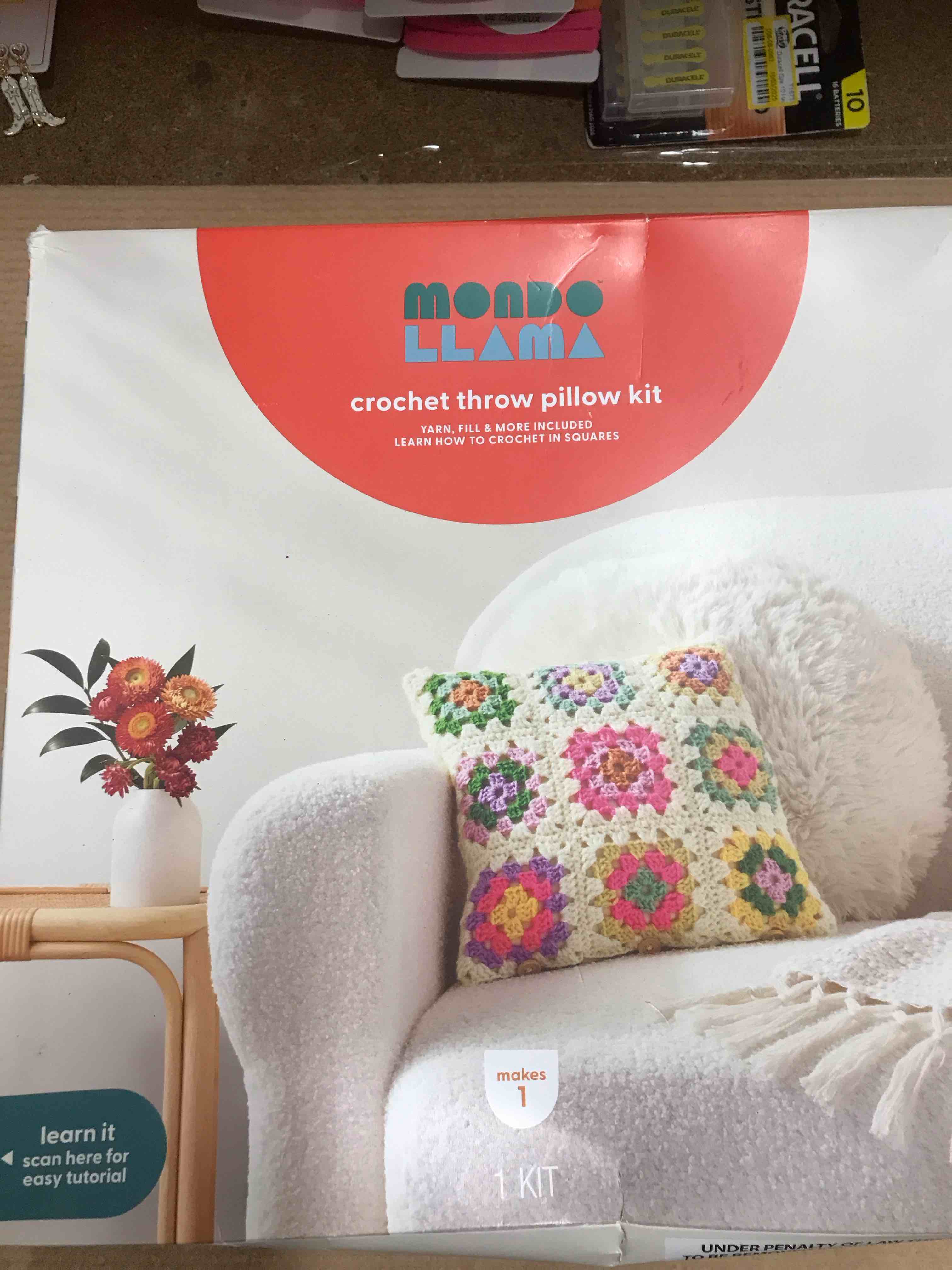 Summer Craft Granny Square Throw Pillow Crochet Kit- Mondo Llama™