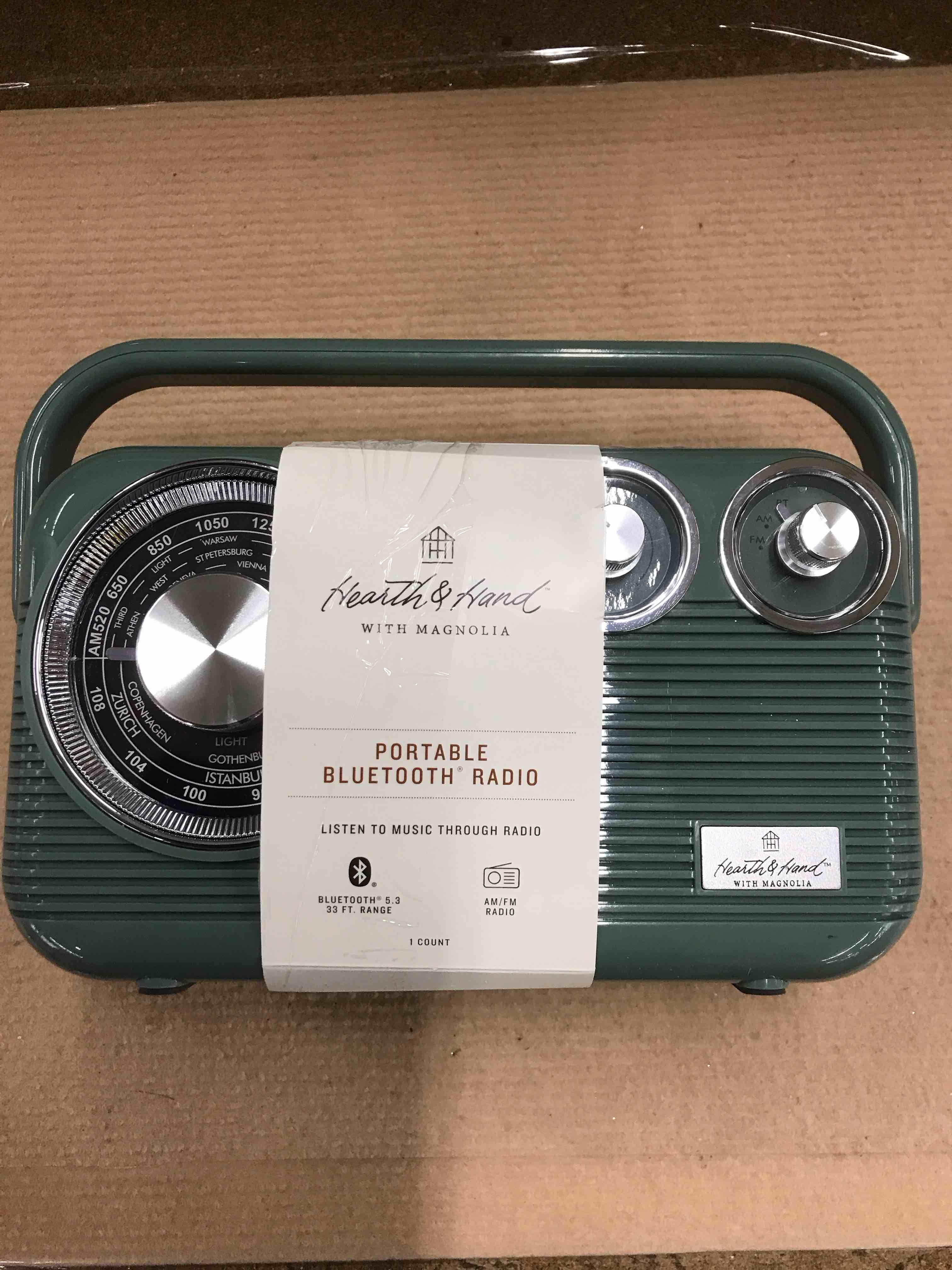 Condition photo showing As Is for Retro Portable AM/FM Bluetooth Radio Green - Hearth & Hand™ with Magnolia