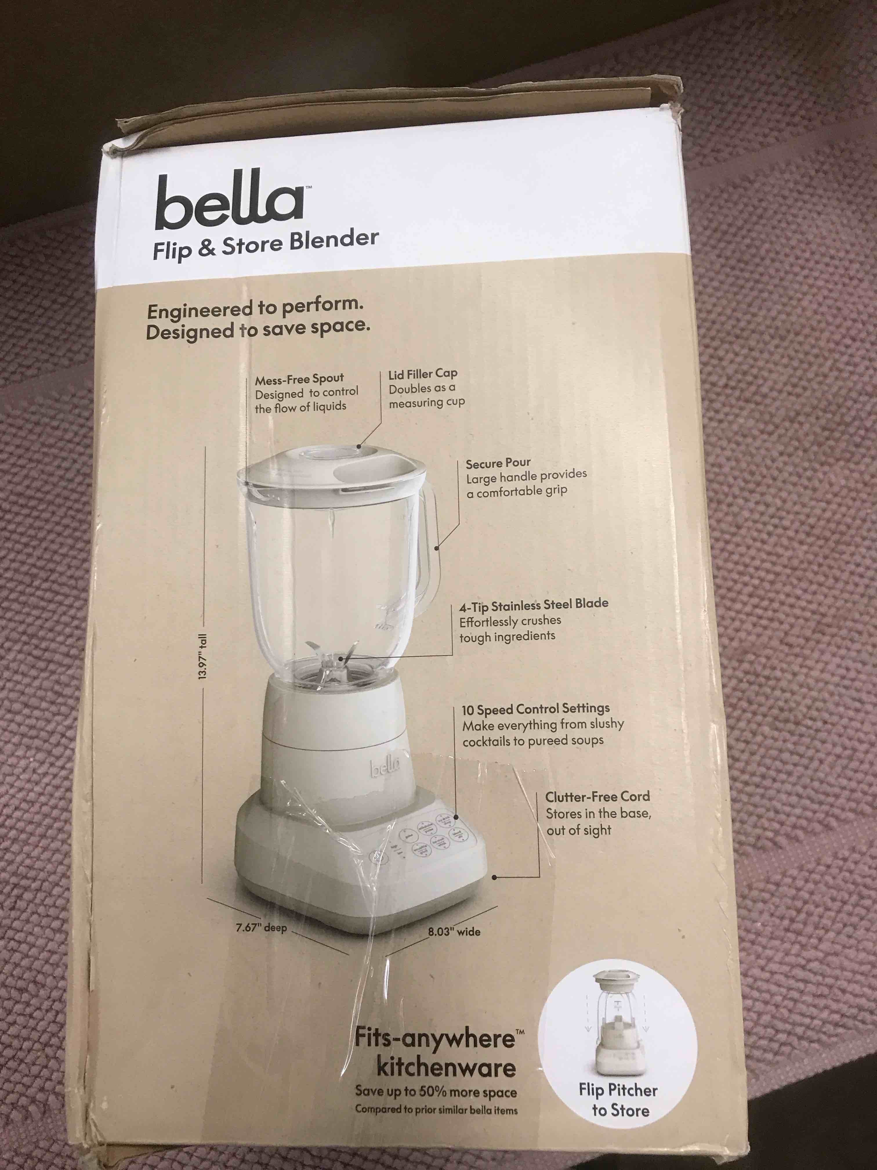 Condition photo showing As Is for bella Flip and Store Blender Oatmilk: 10-Speed Countertop Blender, 48oz Capacity, 450W, Dishwasher-Safe Parts, Beige