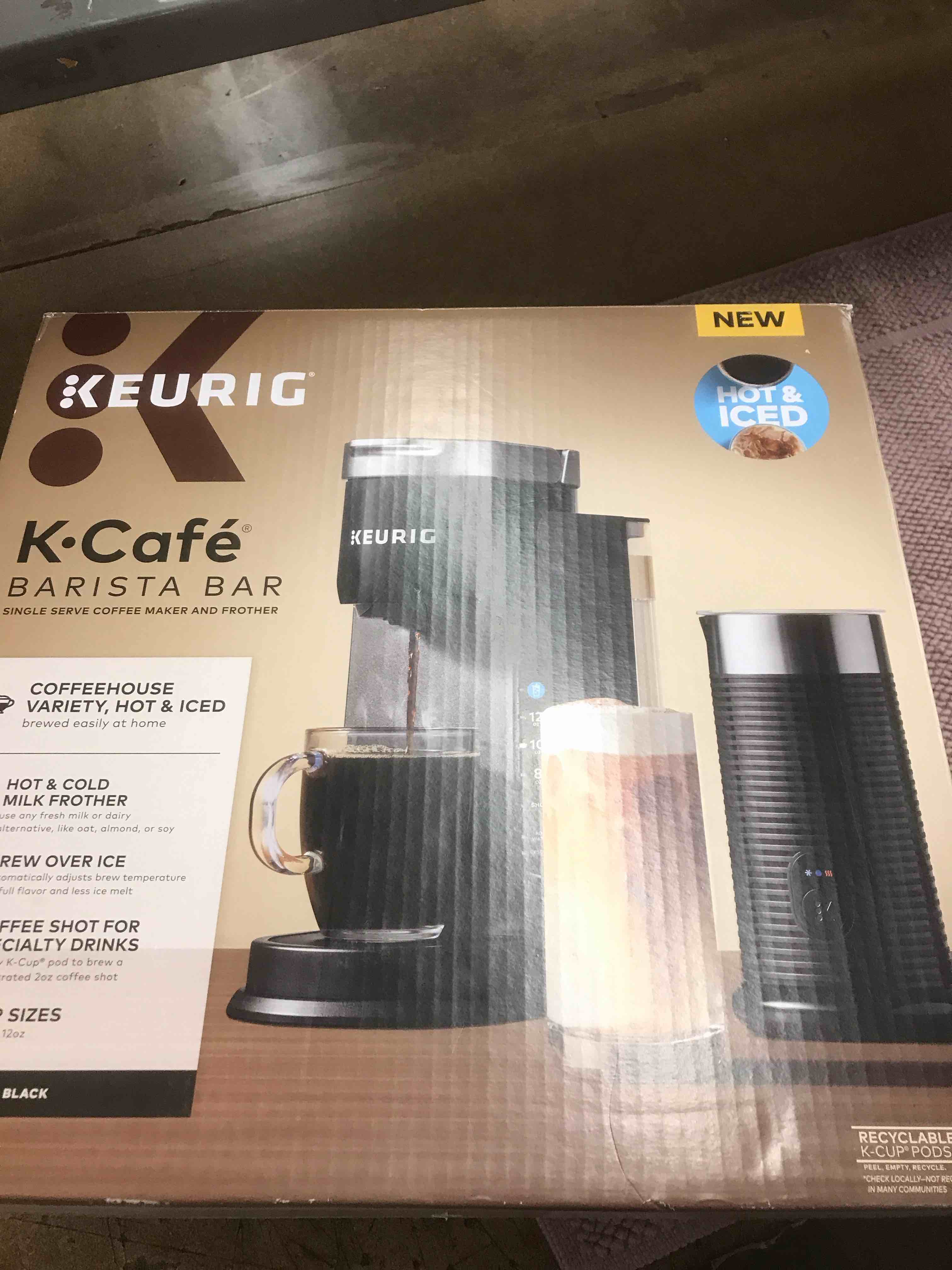 Condition photo showing As Is for Keurig K-Café Barista Bar Single Serve Coffee Maker and Frother, with 3 Brew Sizes, Hot and Cold Coffee Capabilities, 2oz Coffee Shot Button, Black