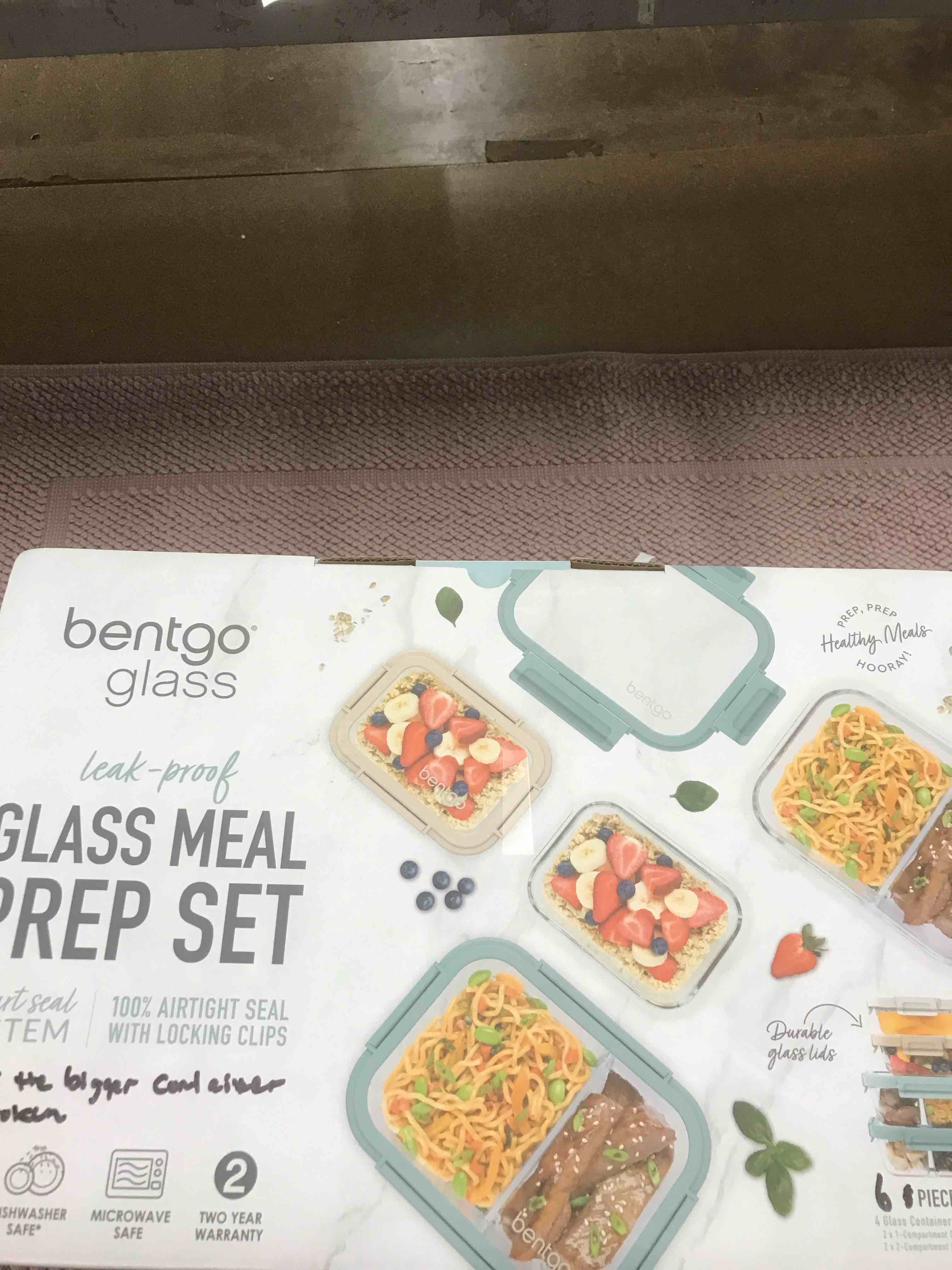 Condition photo showing As Is for Bentgo® Glass Leak-Proof Meal Prep Set - 6Piece Lunch & Snack 1 & 2-Compartment Glass Food Containers with Glass Lids - Reusable  BPA-Free  Microwave  Freezer  Oven & Dishwasher Safe (Coastal)