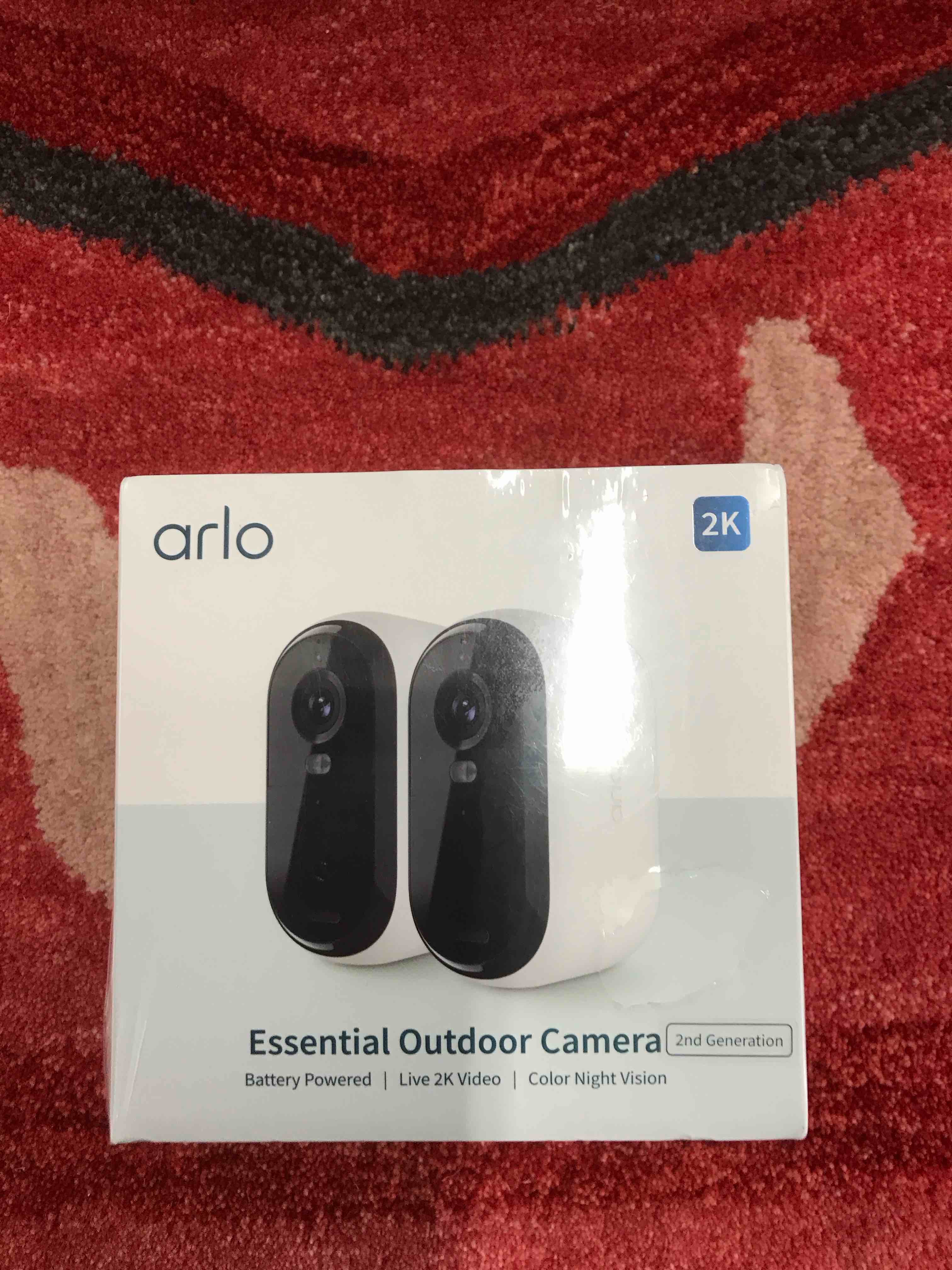 Condition photo showing New/Like New for Arlo Essential Security Camera 2K | Outdoor-Indoor | 2nd Gen | Wireless with Spotlight, 2-Way Audio, Color Night Vision, Live Stream, Motion Activation, Real Time Notifications - White, 2 Camera