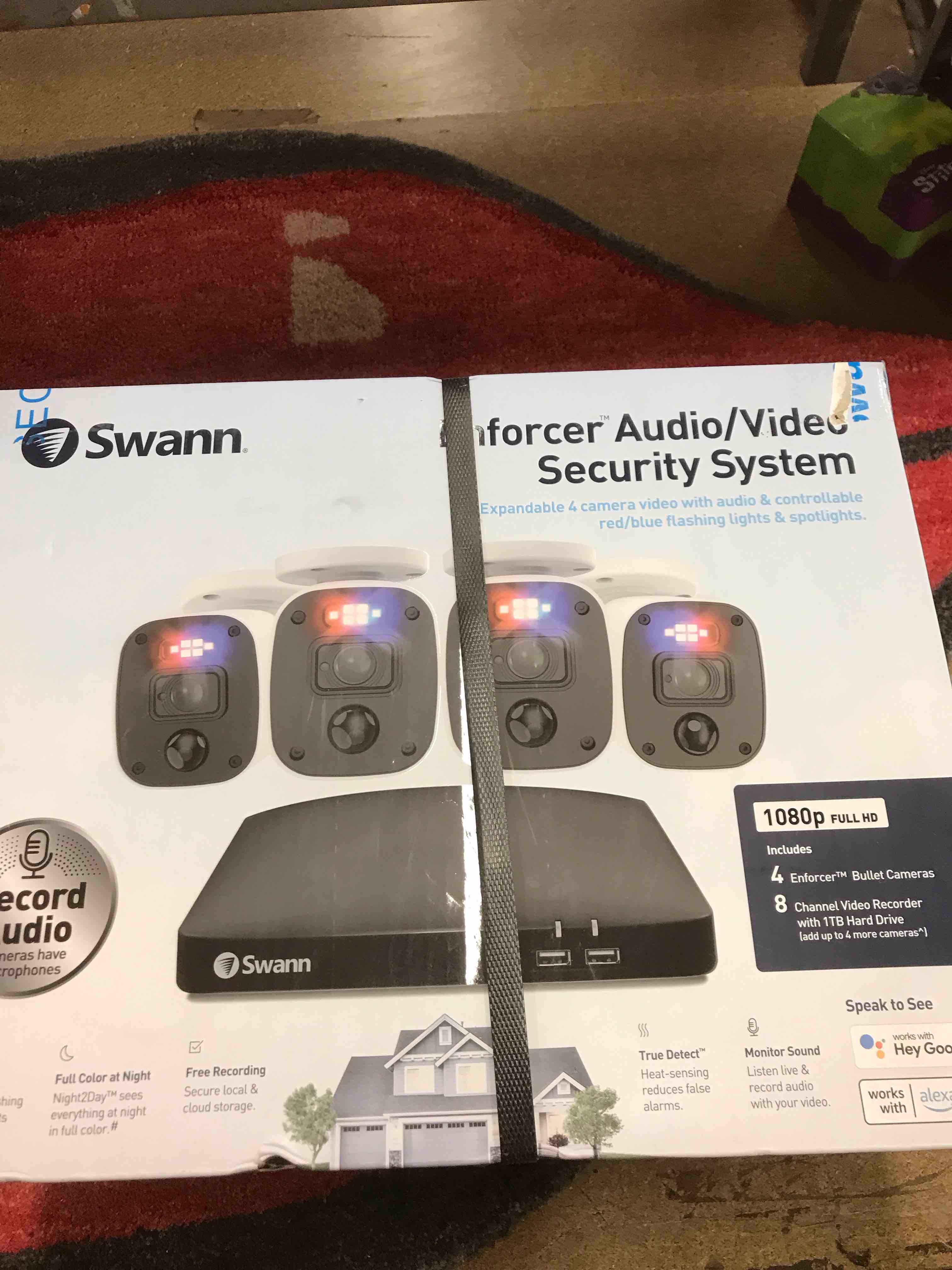 Condition photo showing New/Like New for Swann - Home 8 Channel, 4 Bullet Camera with One-Way Audio,  Indoor/Outdoor 1080P HD, 1TB HDD Wired DVR Security System - Black