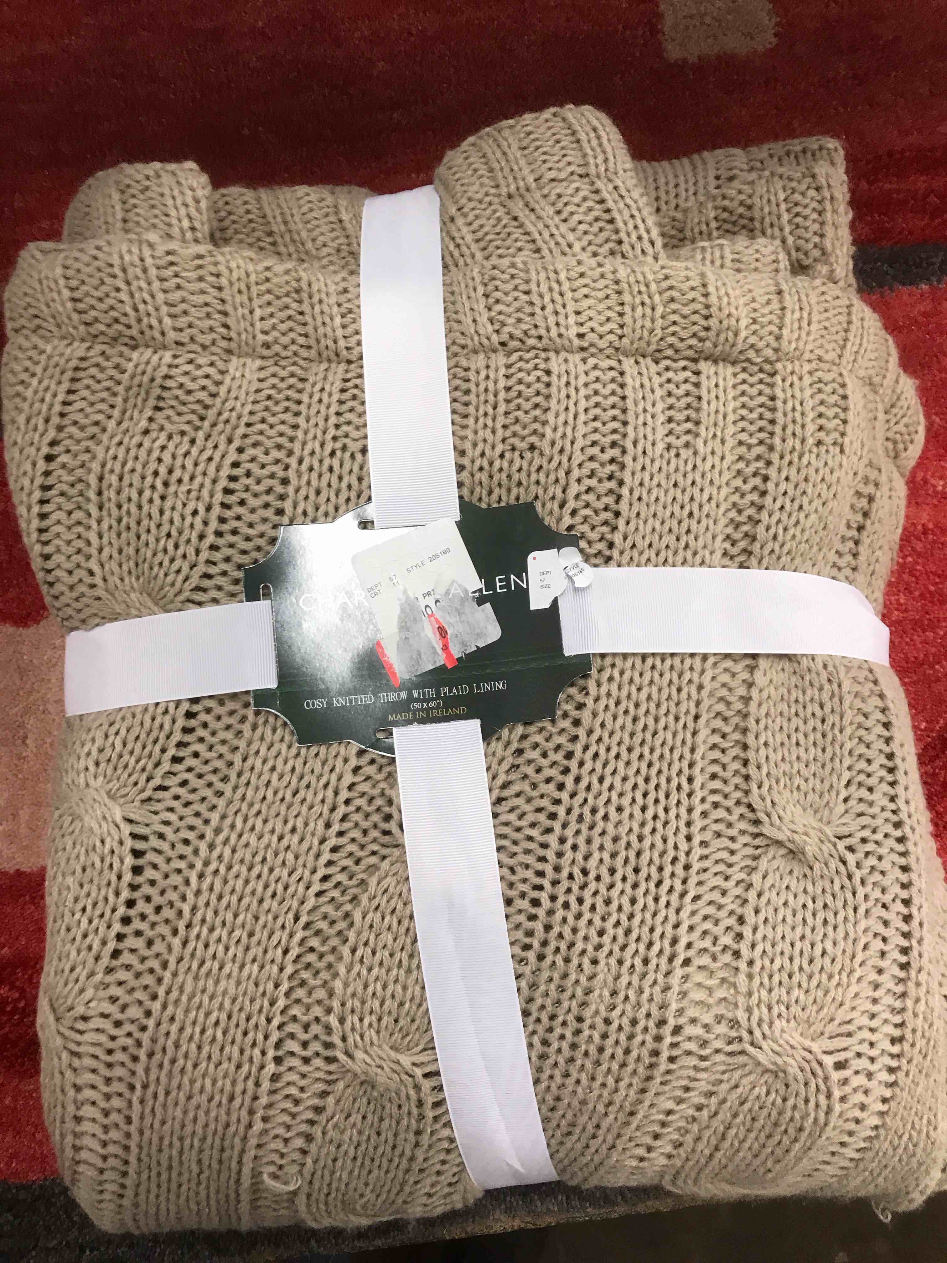 Cody Knitted Throw with Plaid Lining.     50 x 60”