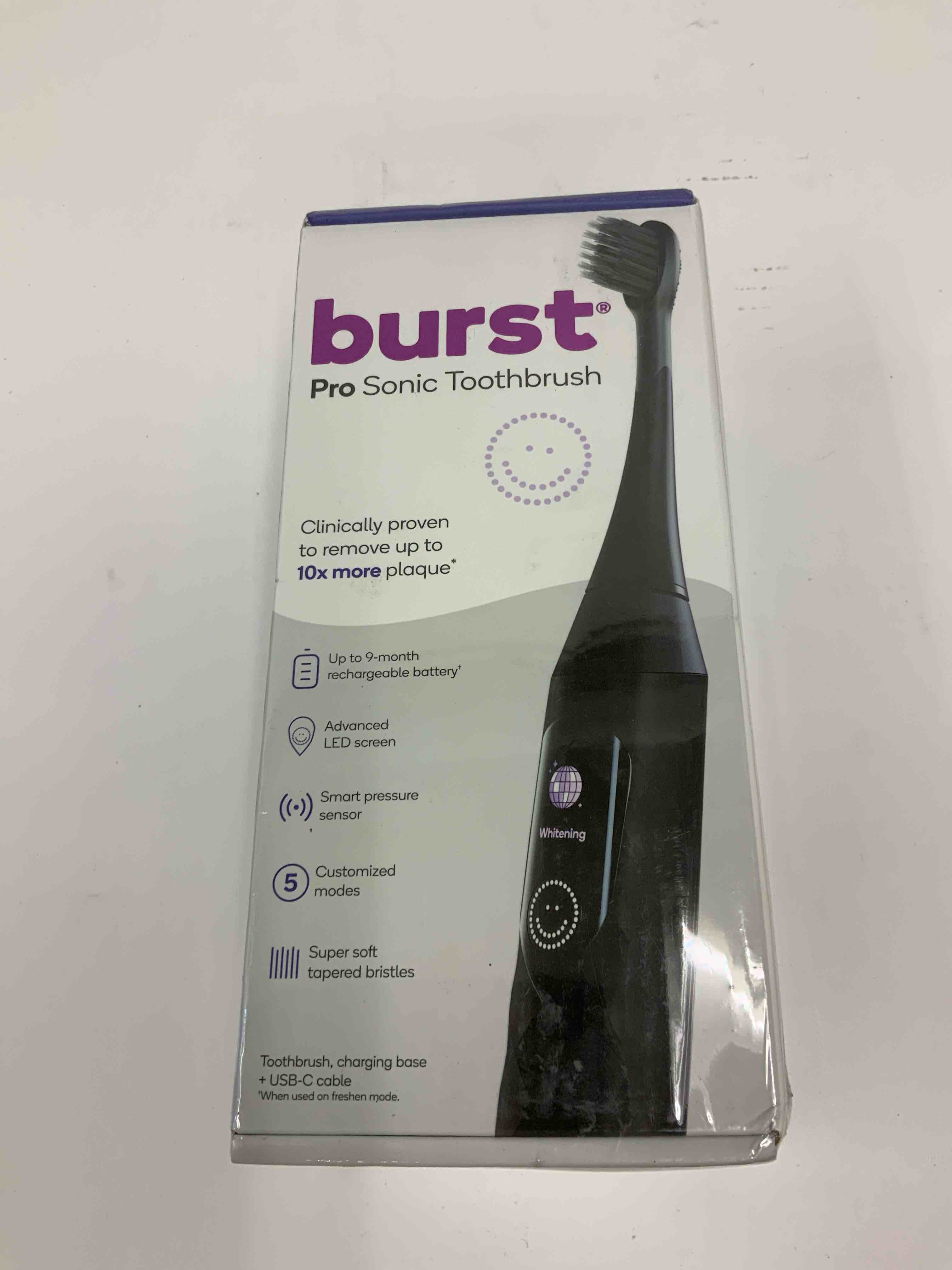 Burst Pro Sonic Toothbrush  Rechargeable Electric Toothbrush  Pressure Sensor  Black