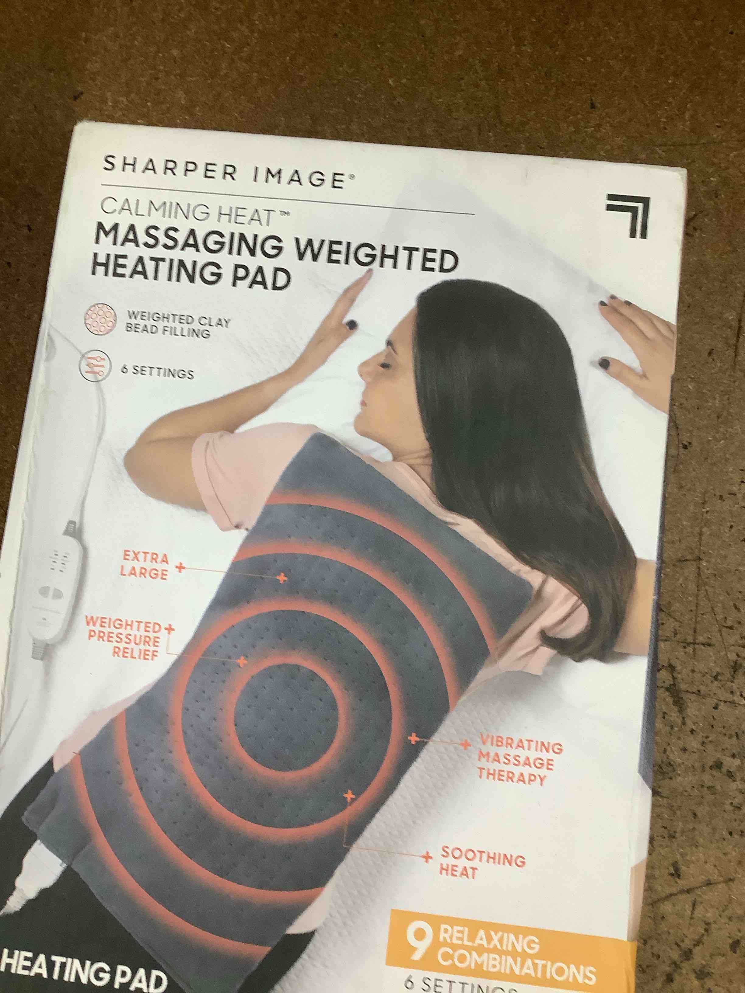 Calming Heat Massaging Weighted Heating Pad by Sharper Image- Weighted Electric Heating Pad with Massaging Vibrations, 6 Settings- 3 Heat, 3 Massage- 9 Relaxing Combinations, 12” x 24”, 4 lbs