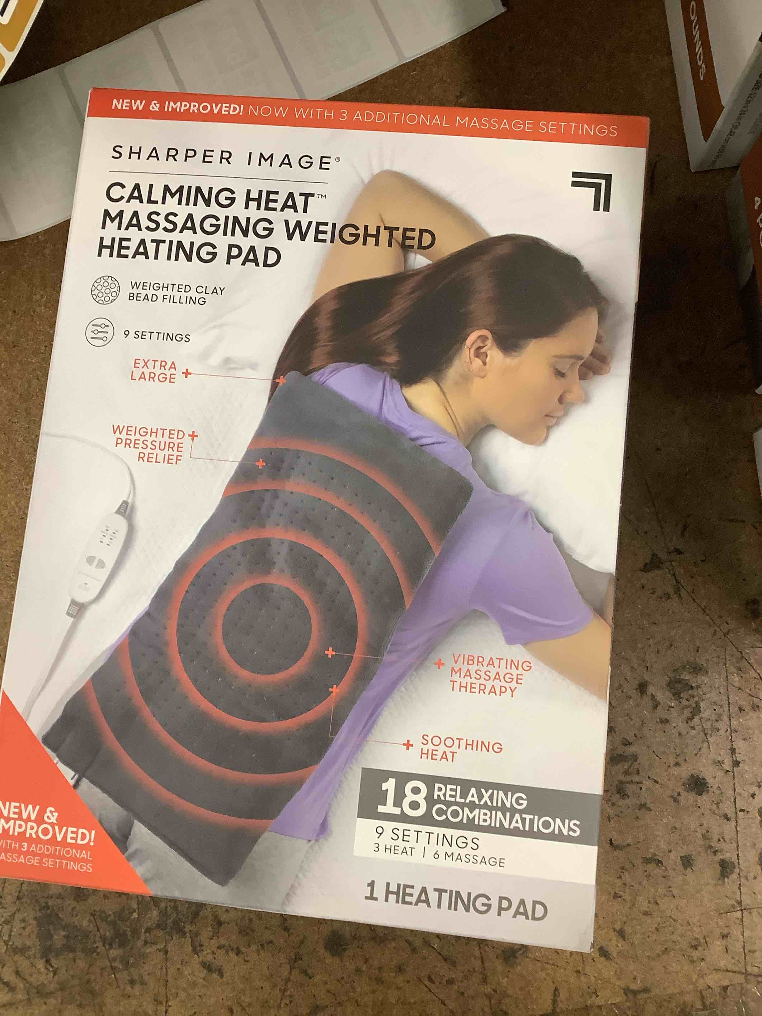 Calming Heat Massaging Weighted Heating Pad by Sharper Image- Weighted Electric Heating Pad with Massaging Vibrations, 6 Settings- 3 Heat, 3 Massage- 9 Relaxing Combinations, 12” x 24”, 4 lbs