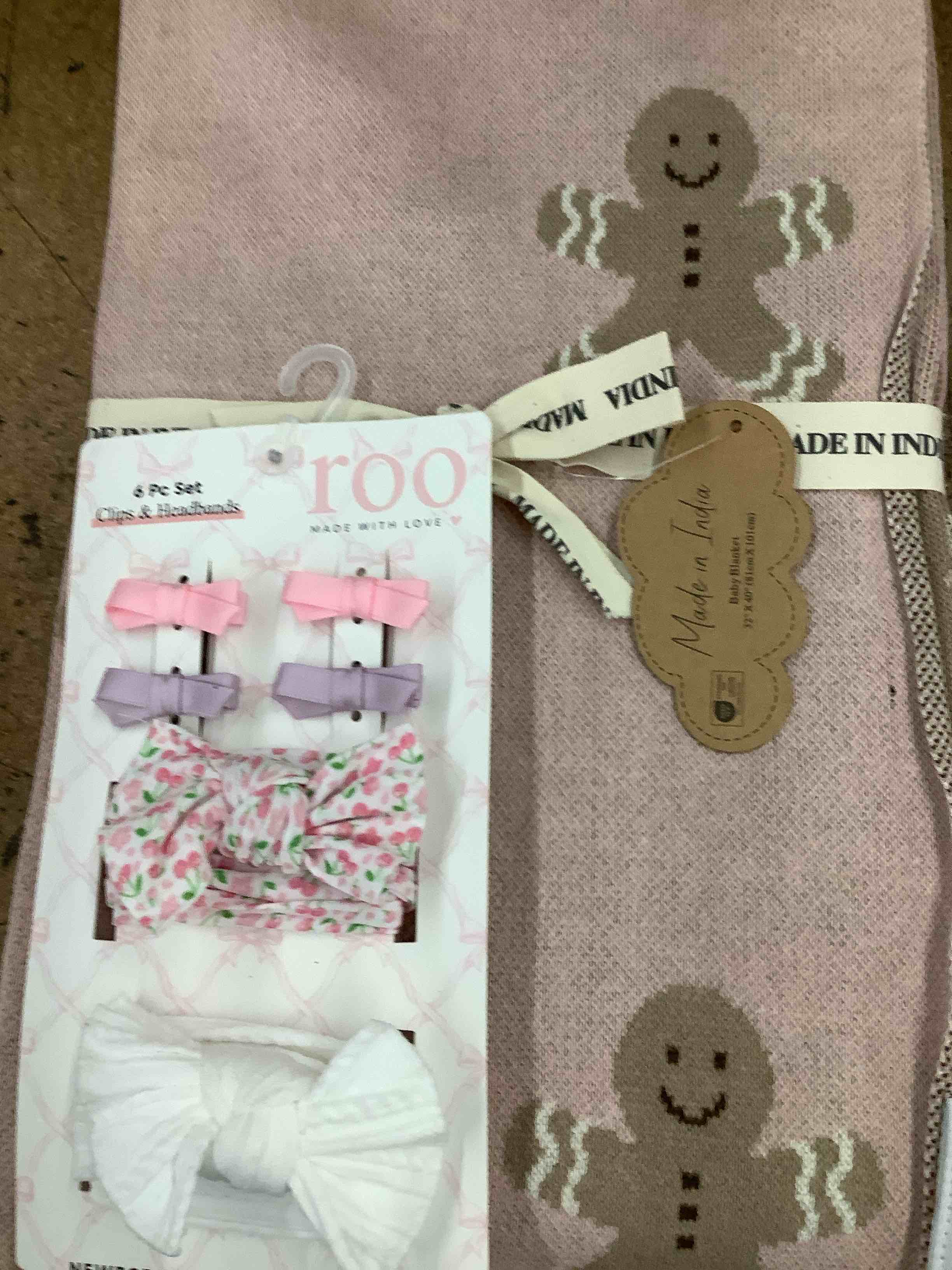 a cozy throw made in India  with hair accessories 
