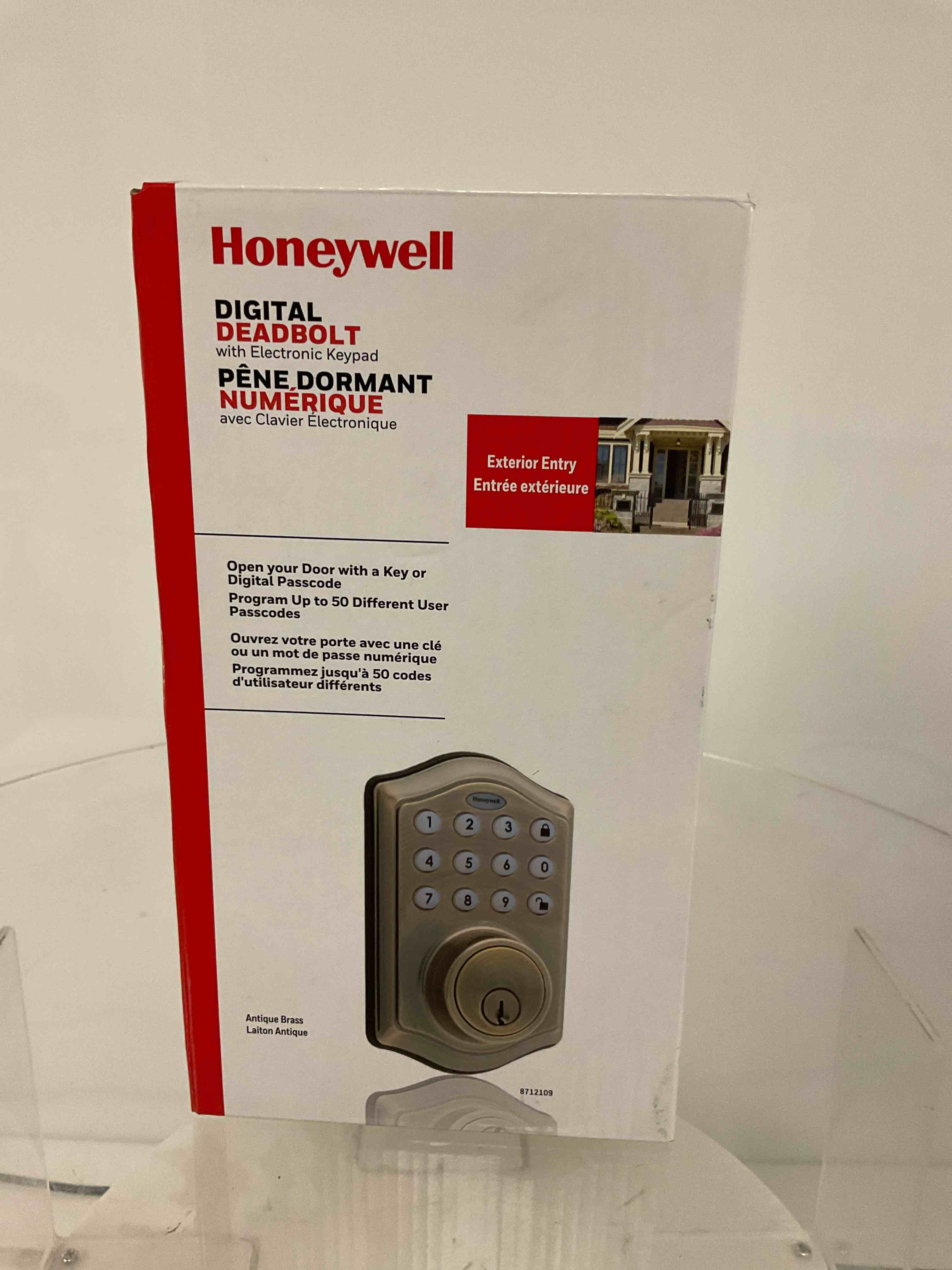 honeywell safes & door locks - keyless entry door lock with smart electronic keypad deadbolt - easy installation & 50 different user pin codes - auto lock - polished brass - 2.9 x 2 x 6.2 in - 8712009