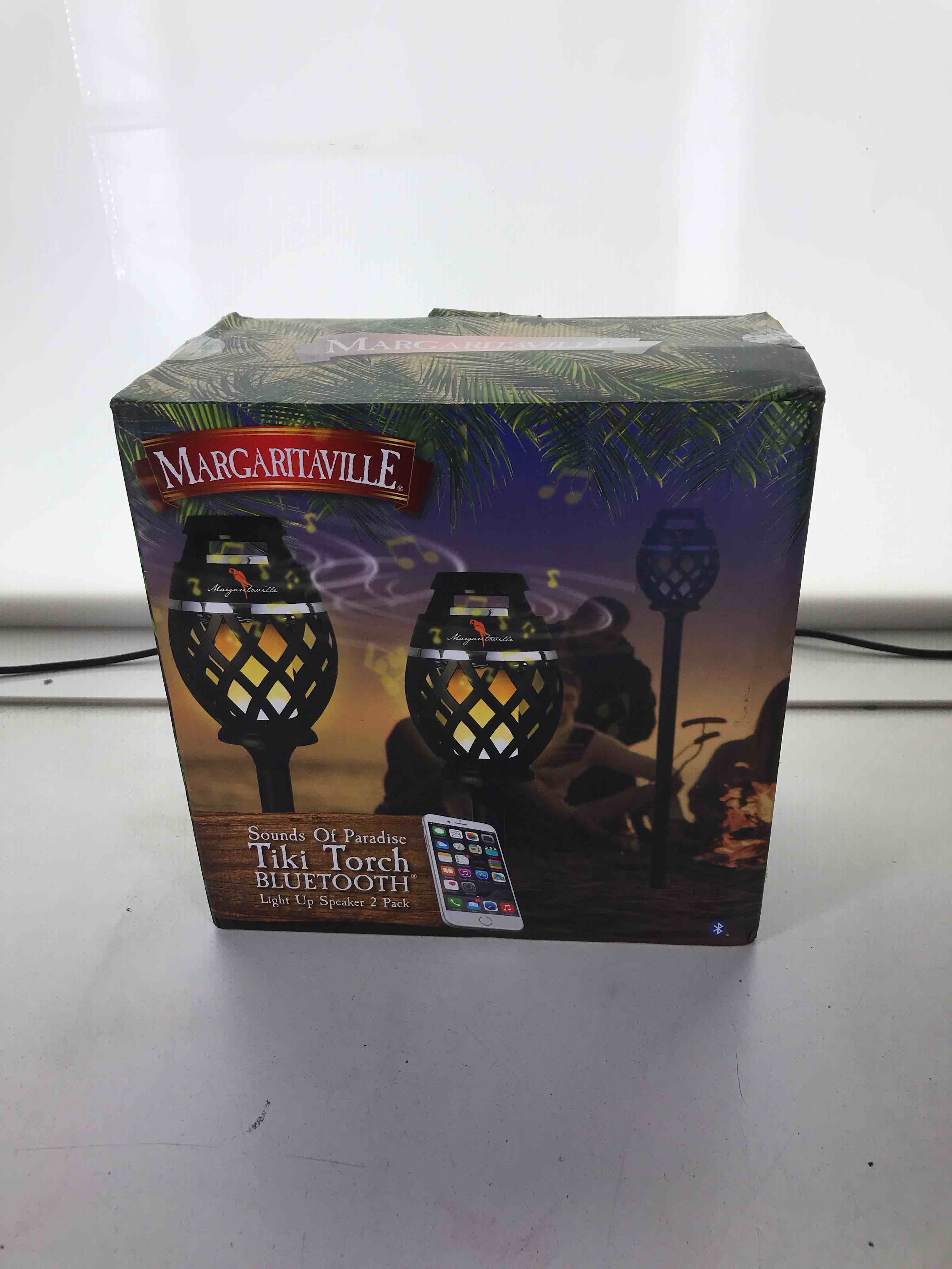 margaritaville tiki torch - waterproof bluetooth speaker, portable party speaker with flickering led lights, perfect for travel, parties, yards, and pools (2 pack)