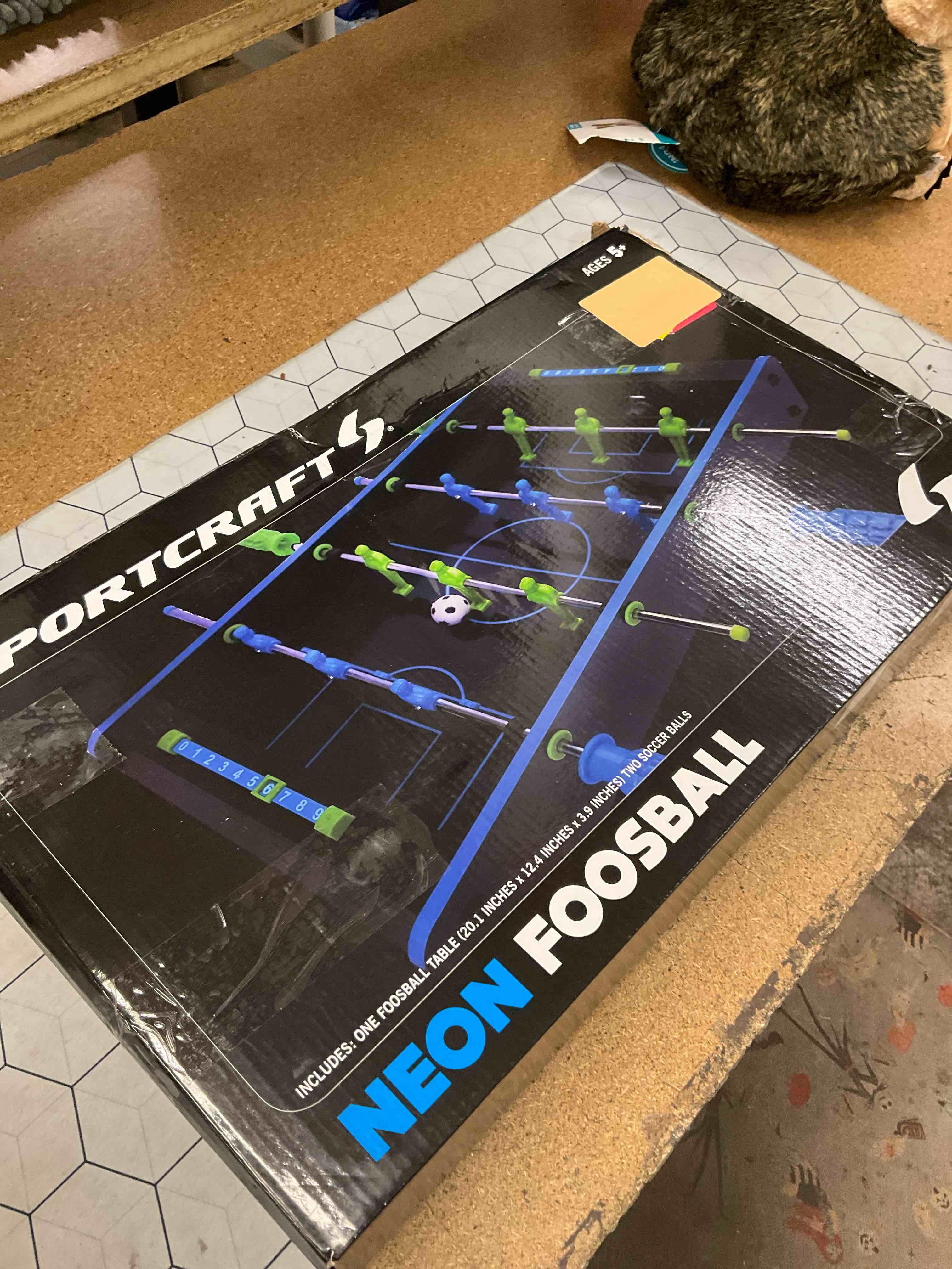Condition photo showing Good Condition for neon tabletop foosball game 