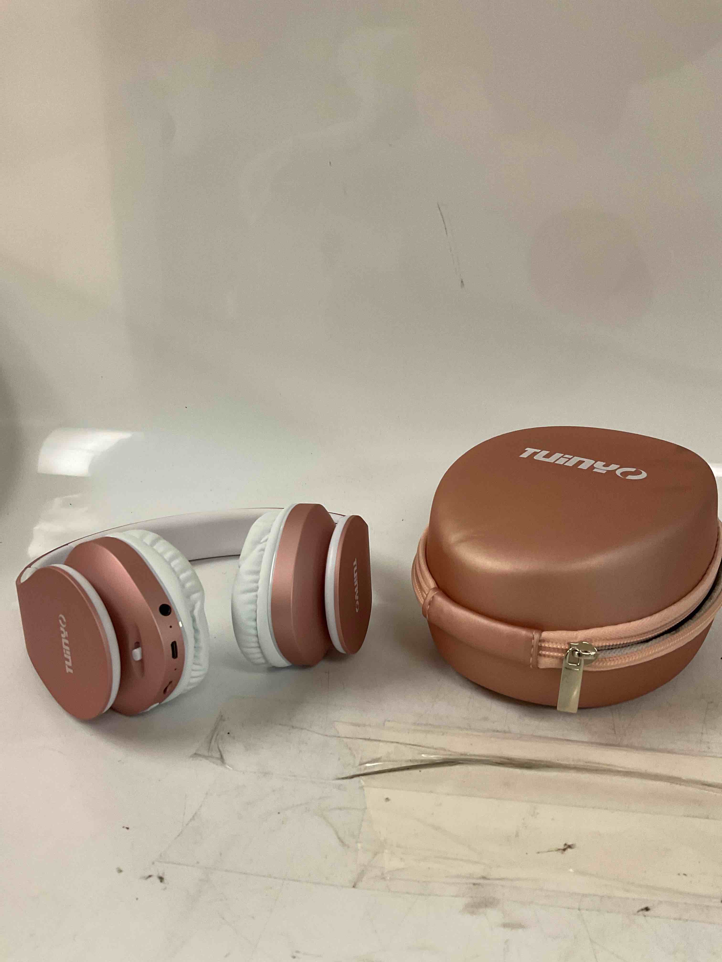 wireless bluetooth headphones over ear 65h playtime hifi stereo headset with microphone and 6eq modes foldable bluetooth v5.3 headphones for travel smartphone computer laptop rose gold