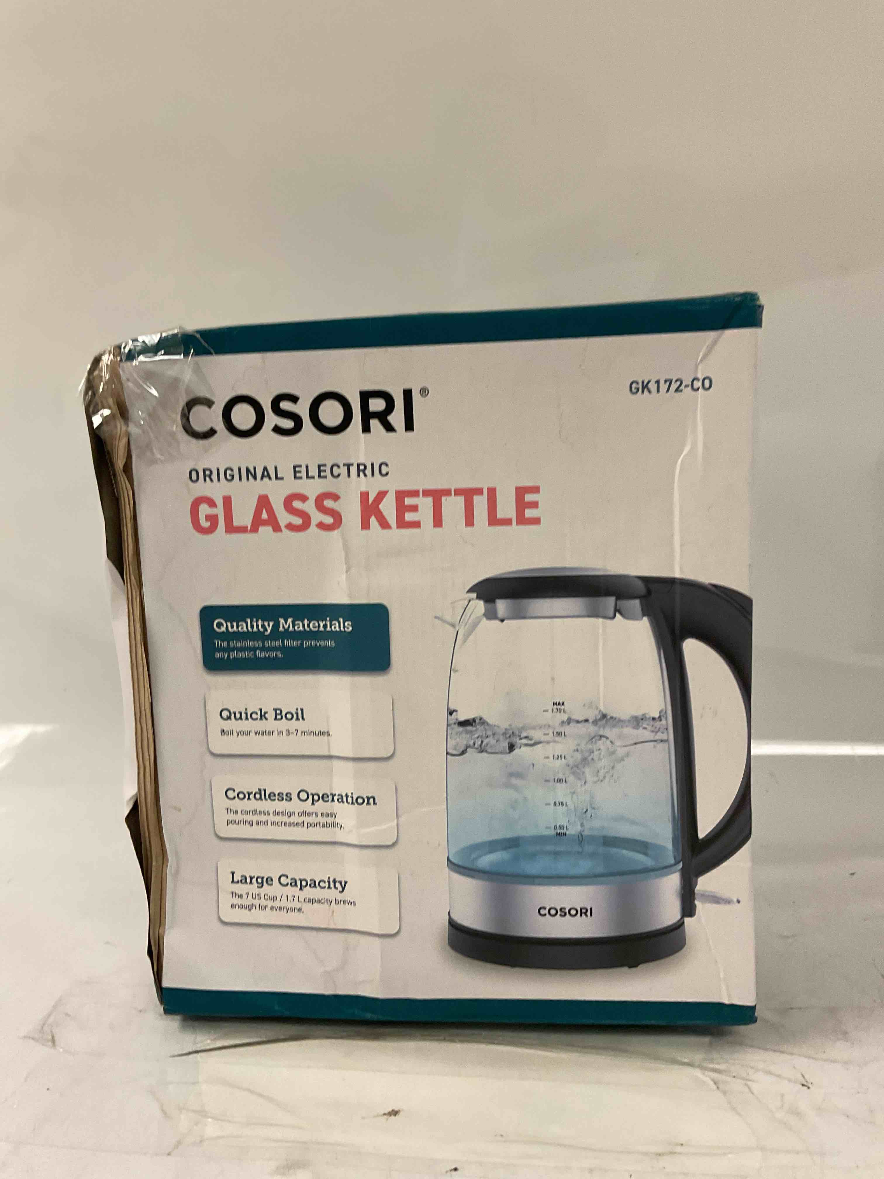 cosori electric kettle, no plastic filter & spout, stainless steel inner lid, tea kettle & hot water boiler for coffee & tea, water heater & teapot, automatic shut off, black, 1.7l/1500w