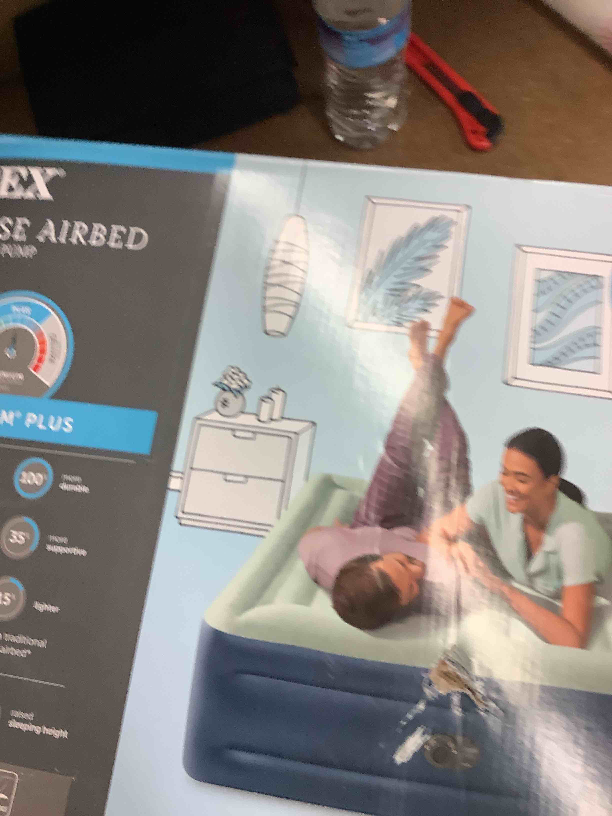 Intex Elevated 18" Pillow Rest Queen Air Mattress with Internal Pump - Off-White/Blue