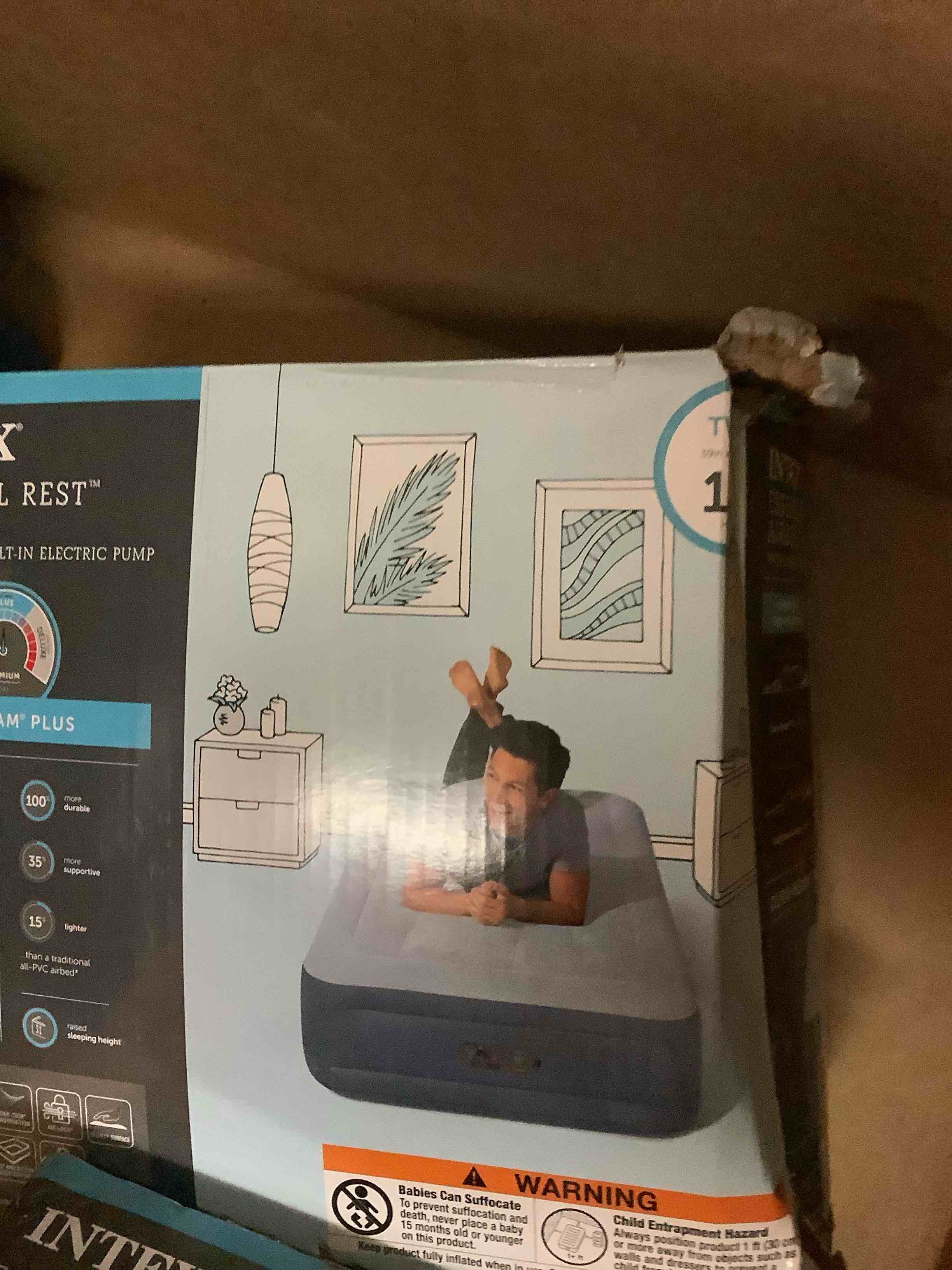 Intex Mid Rise Hexbeam 14" Electric Pump Queen Air Mattress - Dark Blue Denim: Indoor/Outdoor Use, Built-In Air Pump