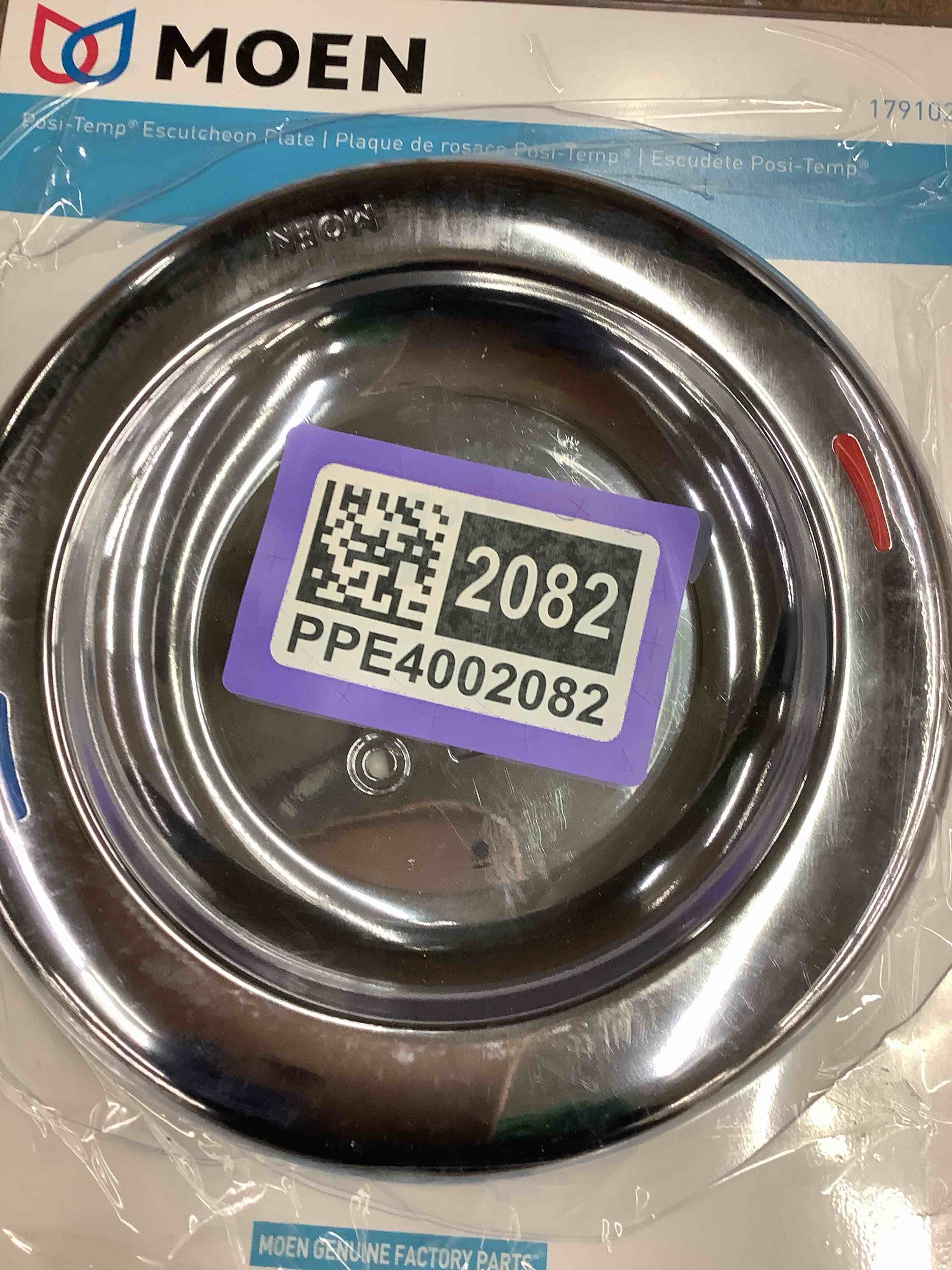 Condition photo showing Good Condition for moen chrome posi-temp escutcheon plate 7-3/16