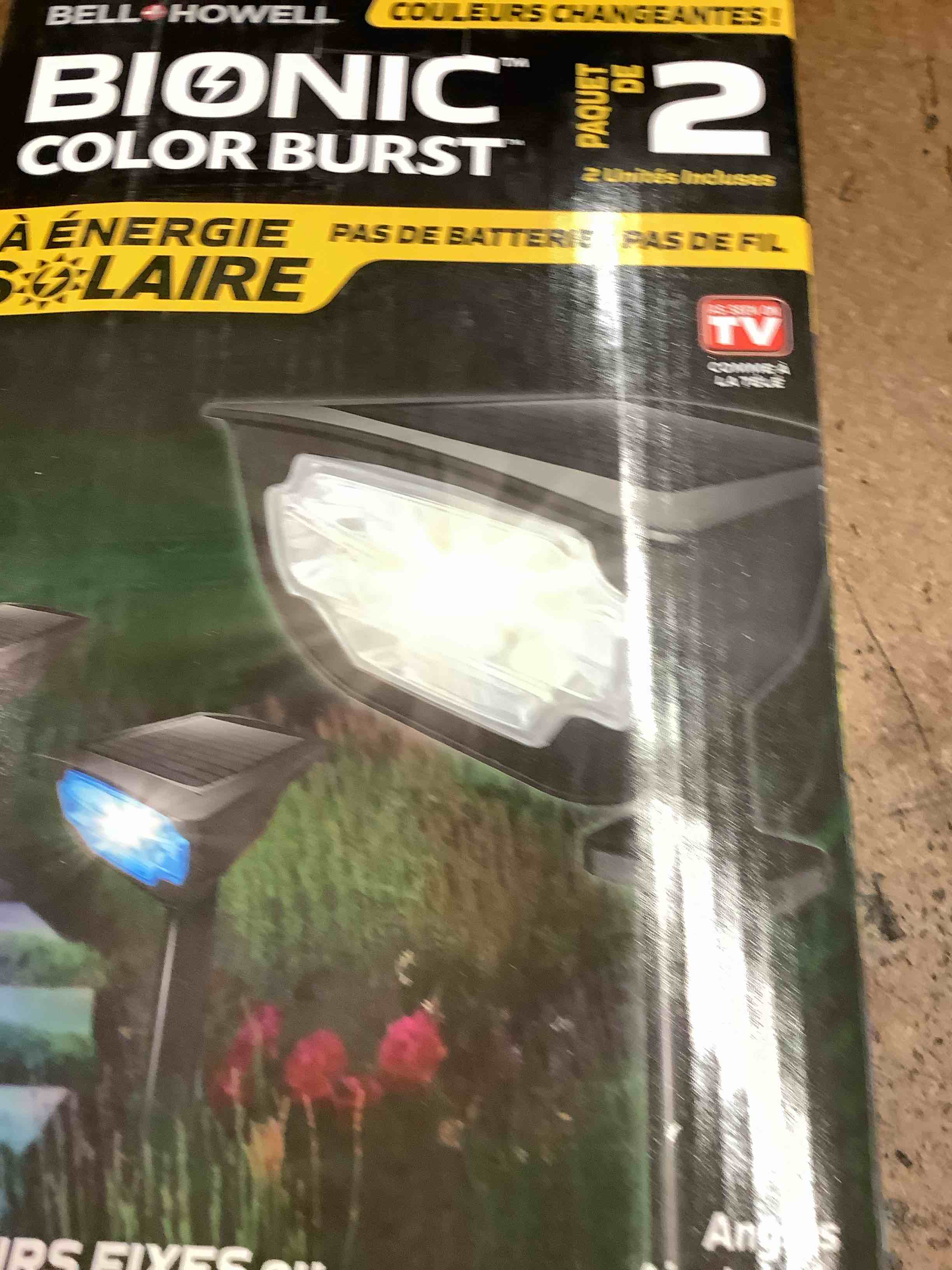 Condition photo showing Good Condition for bell and howell solar lights outdoor solar powered garden lights led motion sensor waterproof outside spotlights patio 2 pack