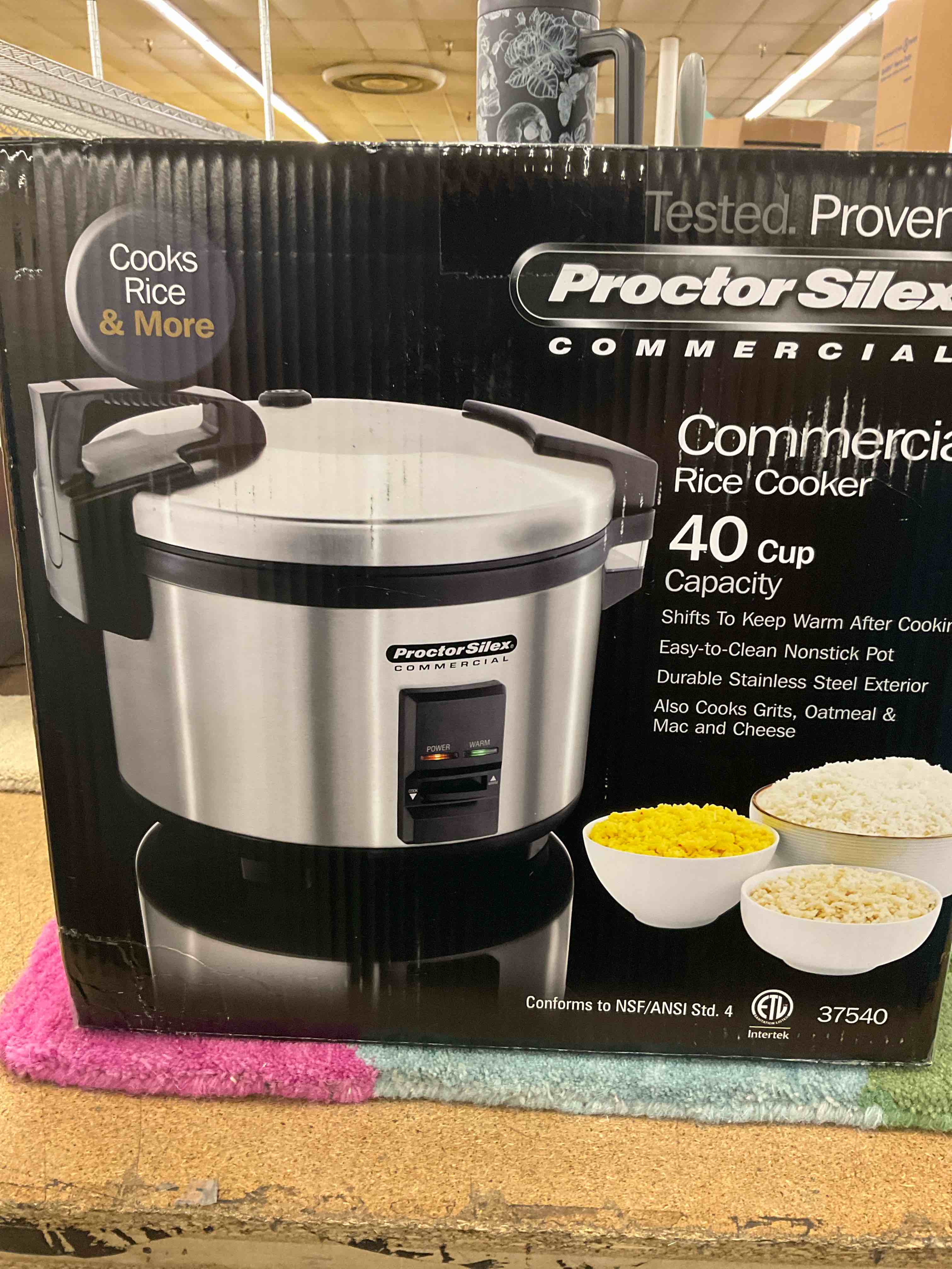 Proctor Silex Commercial 37540 Rice Cooker/Warmer, 40 Cups Cooked Rice, Non-Stick Pot, Hinged Lid, Stainless Steel Housing