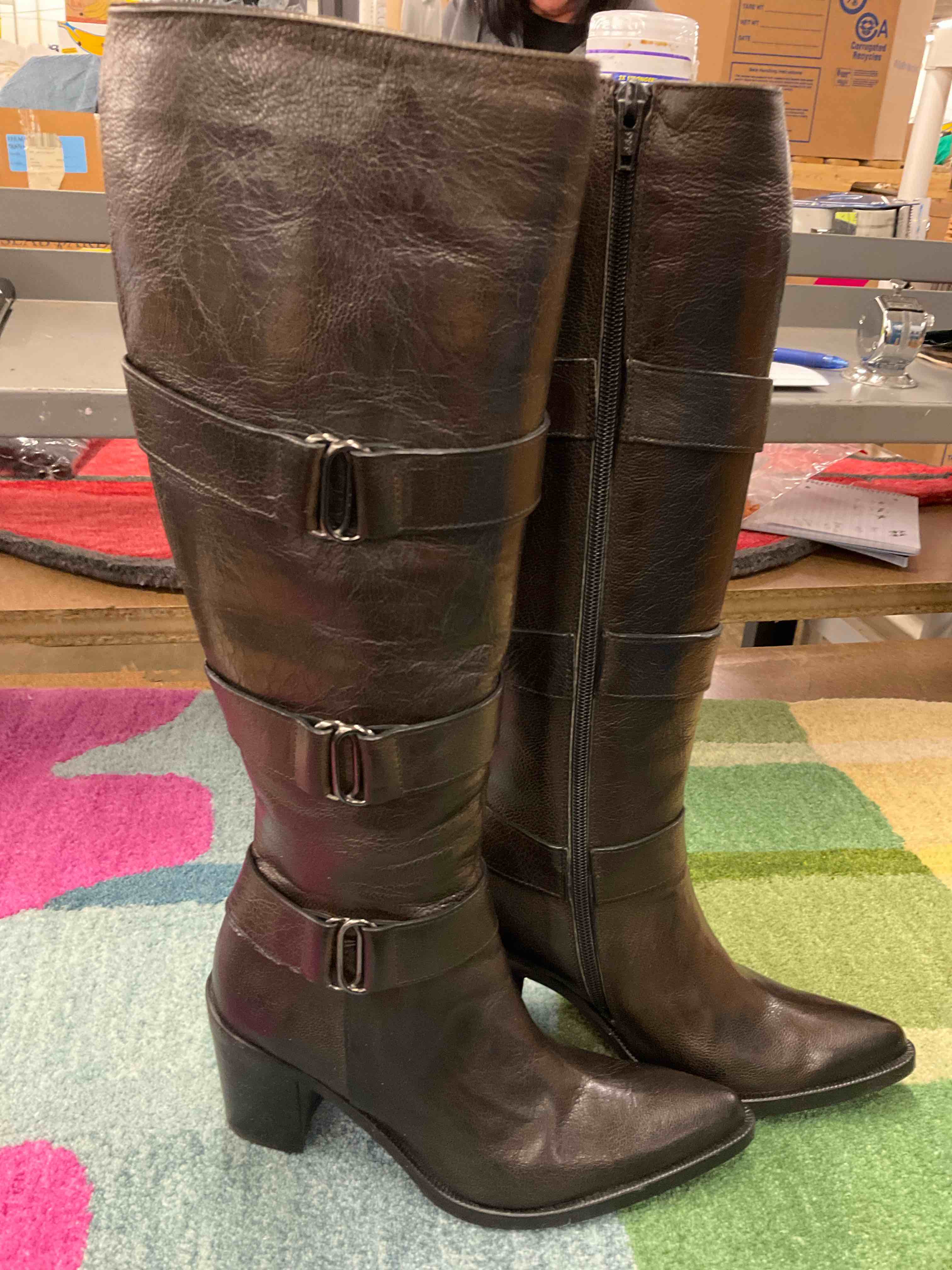 High Shaft Leather Boots w/Buckles