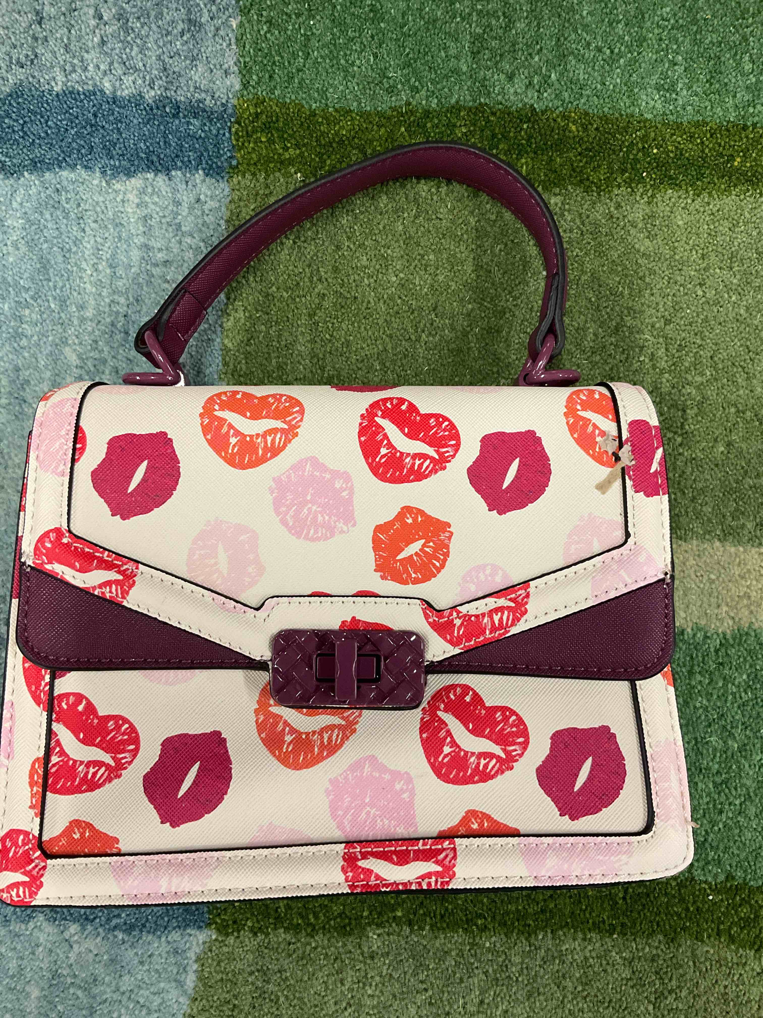 Lip Print Satchel w/ Crossbody Strap 