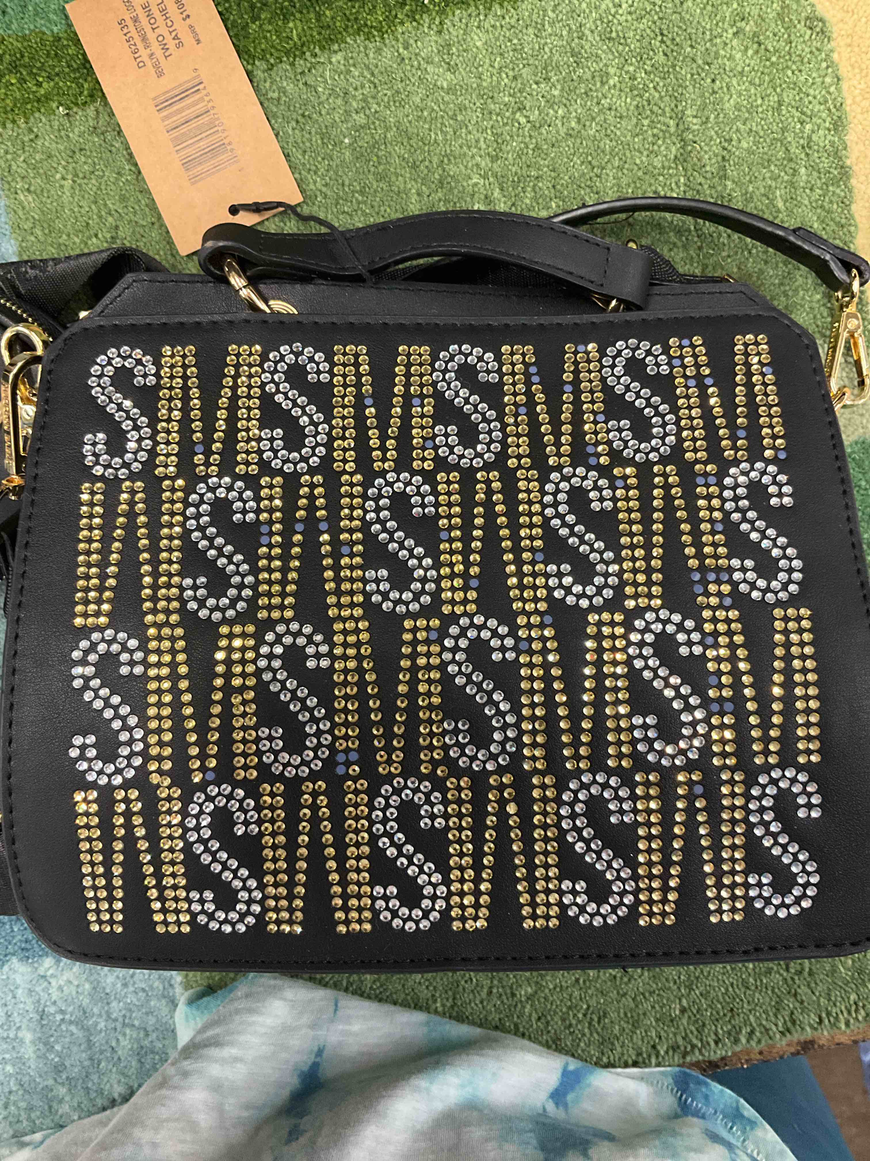 Bevelyn Rhinestone Logo Two Tone Satchel 