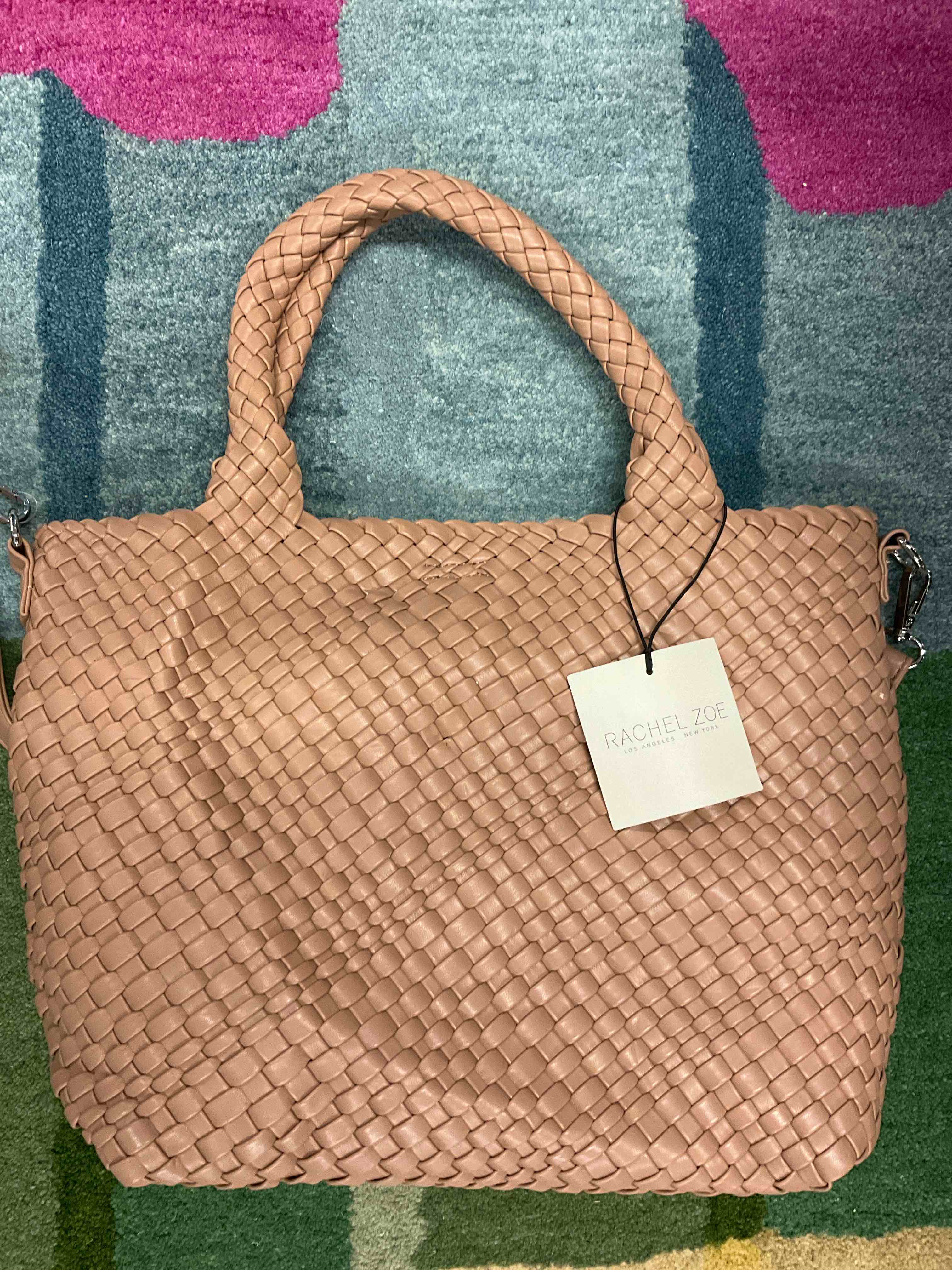 Large Woven Vegan Leather Tote Bag & Pouch/Wallet