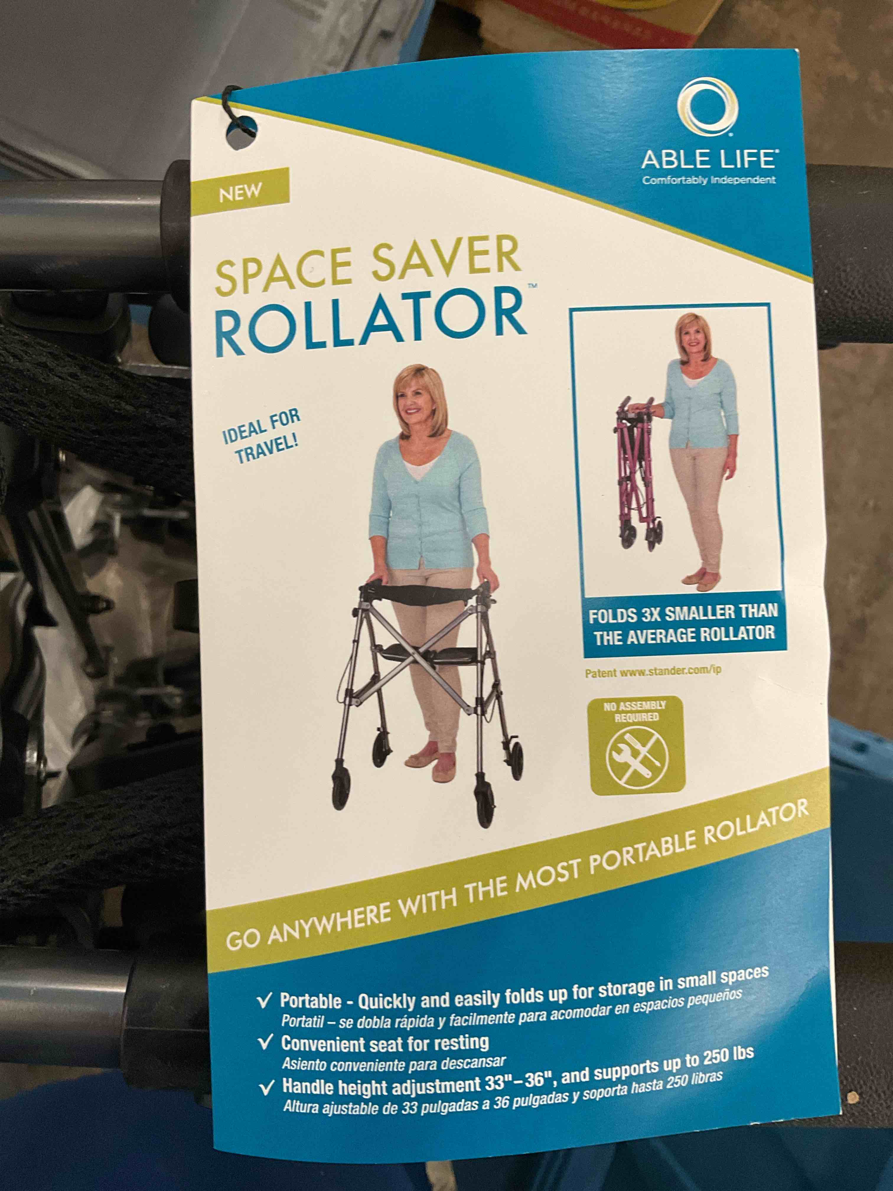 Able Life Space Saver Rollator  Lightweight Folding Walker for Seniors  Rolling Walker with Wheels and Seat  Black