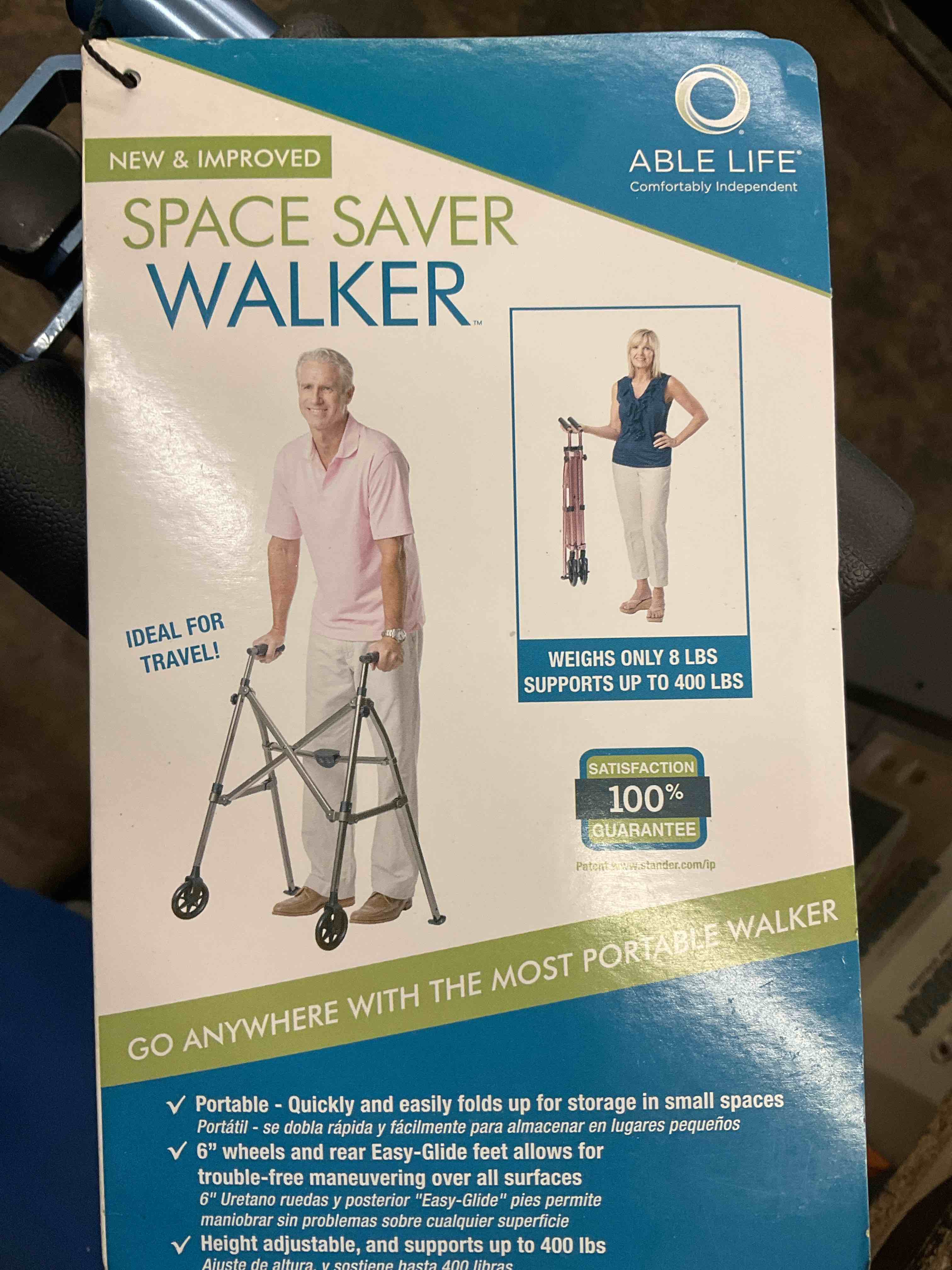 Able Life Space Saver Walker for Seniors  Folding Walker with Wheels  Blue