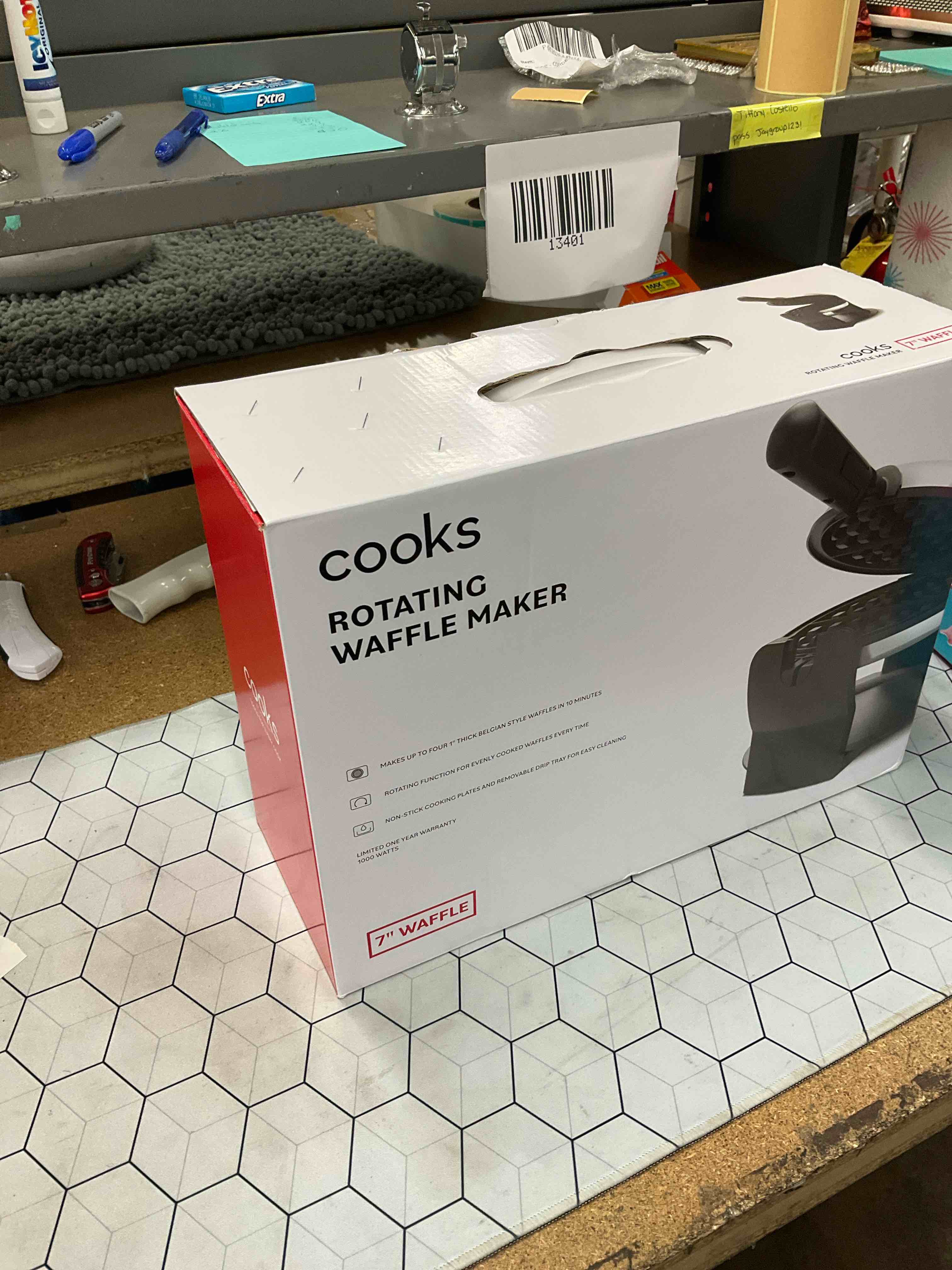 Condition photo showing As Is for rotating waffle maker 