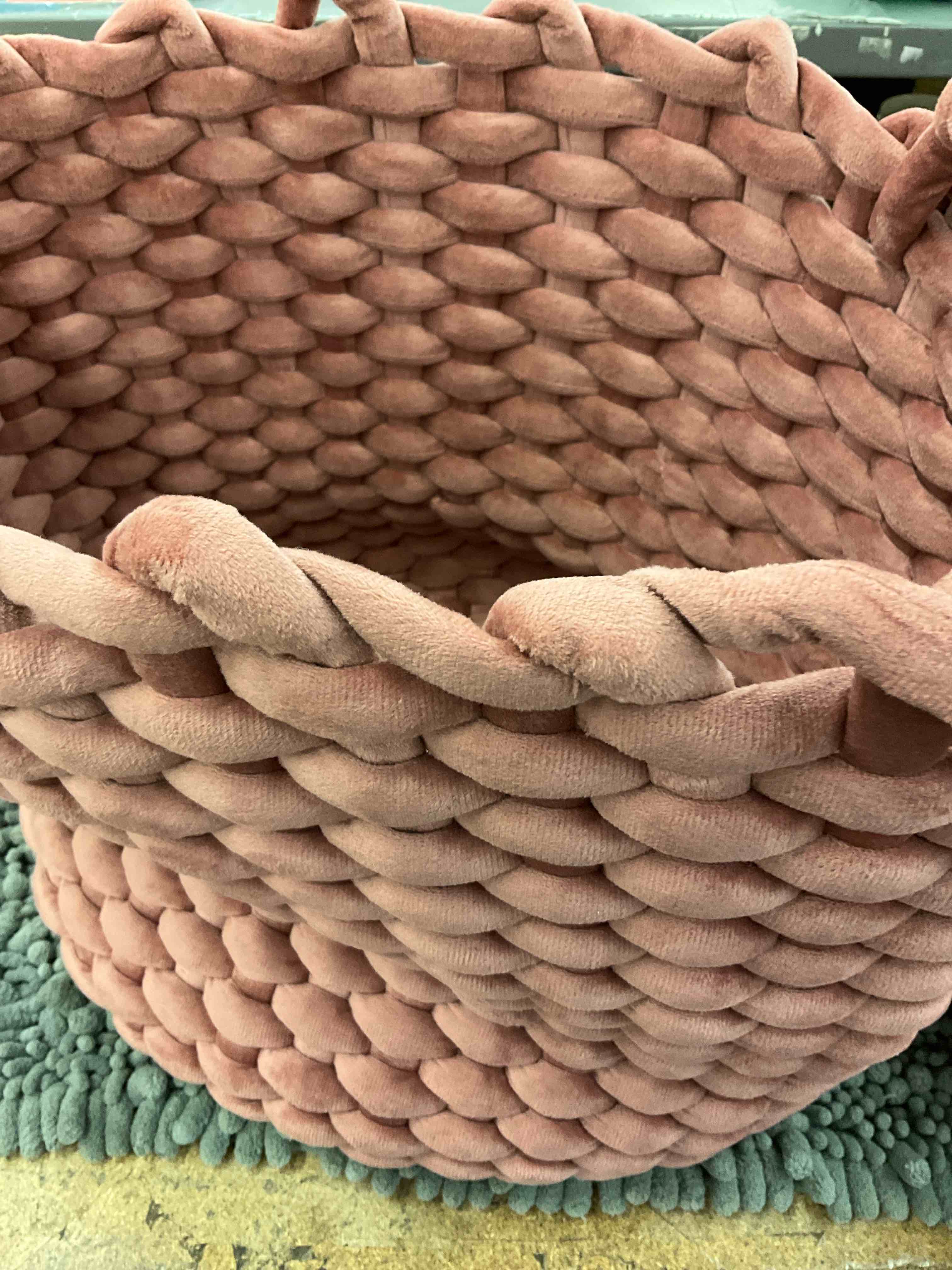 Knitted pink storage  basket 
