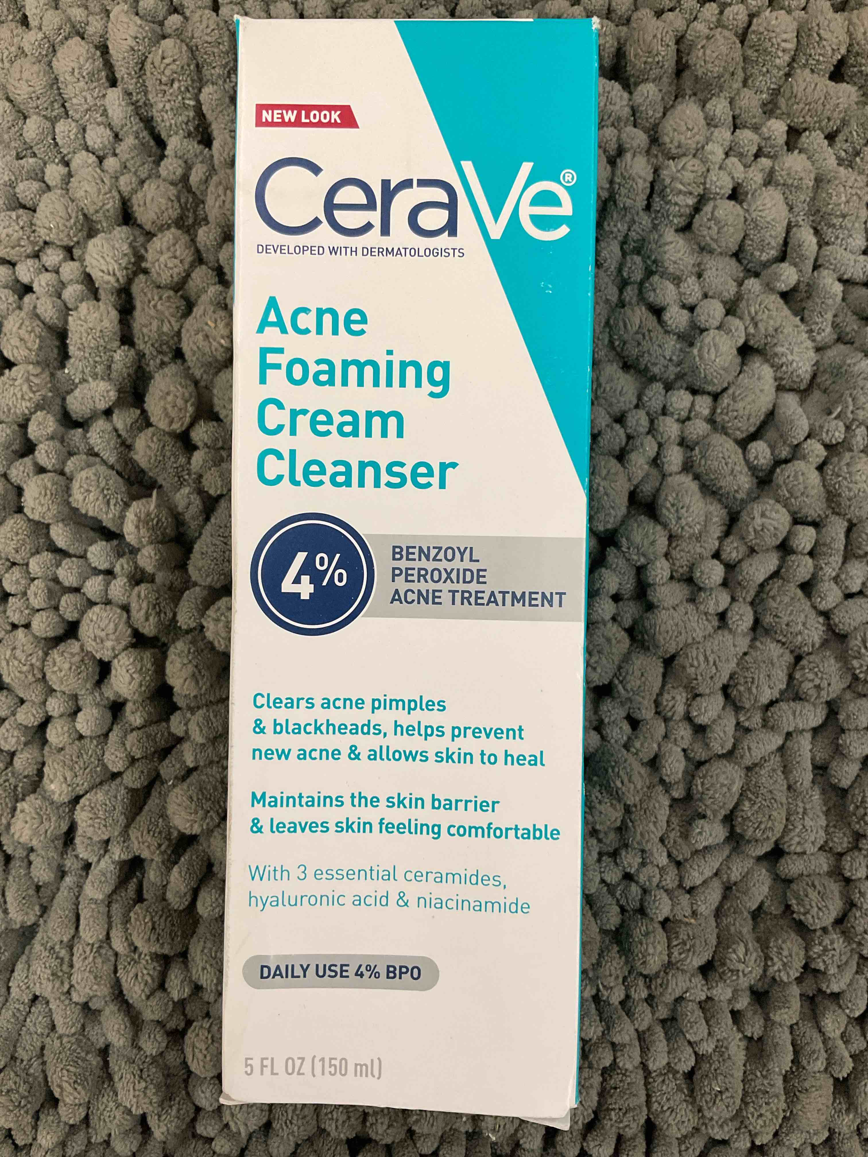 cerave acne foaming cream cleanser, 4% benzoyl peroxide face wash with hyaluronic acid, niacinamide & ceramides, gentle daily acne treatment for face