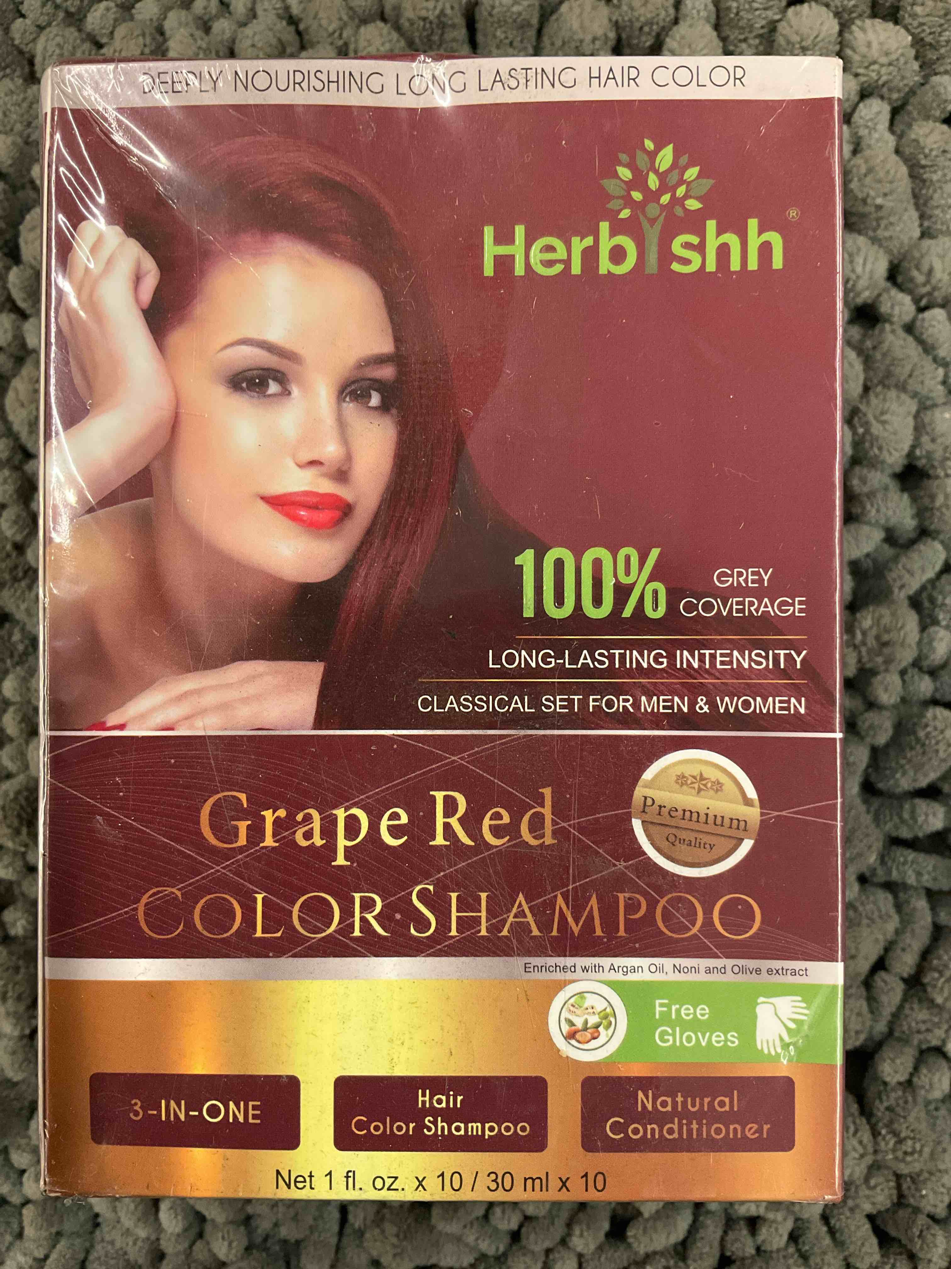 Herbishh Hair Color Shampoo for Gray Hair–Natural Hair Dye Shampoo with Argan Hair Mask–Travel size-Colors Hair in Minutes–Long lasting colour–10pack+1pack–Ammonia-Free (Grape Red)