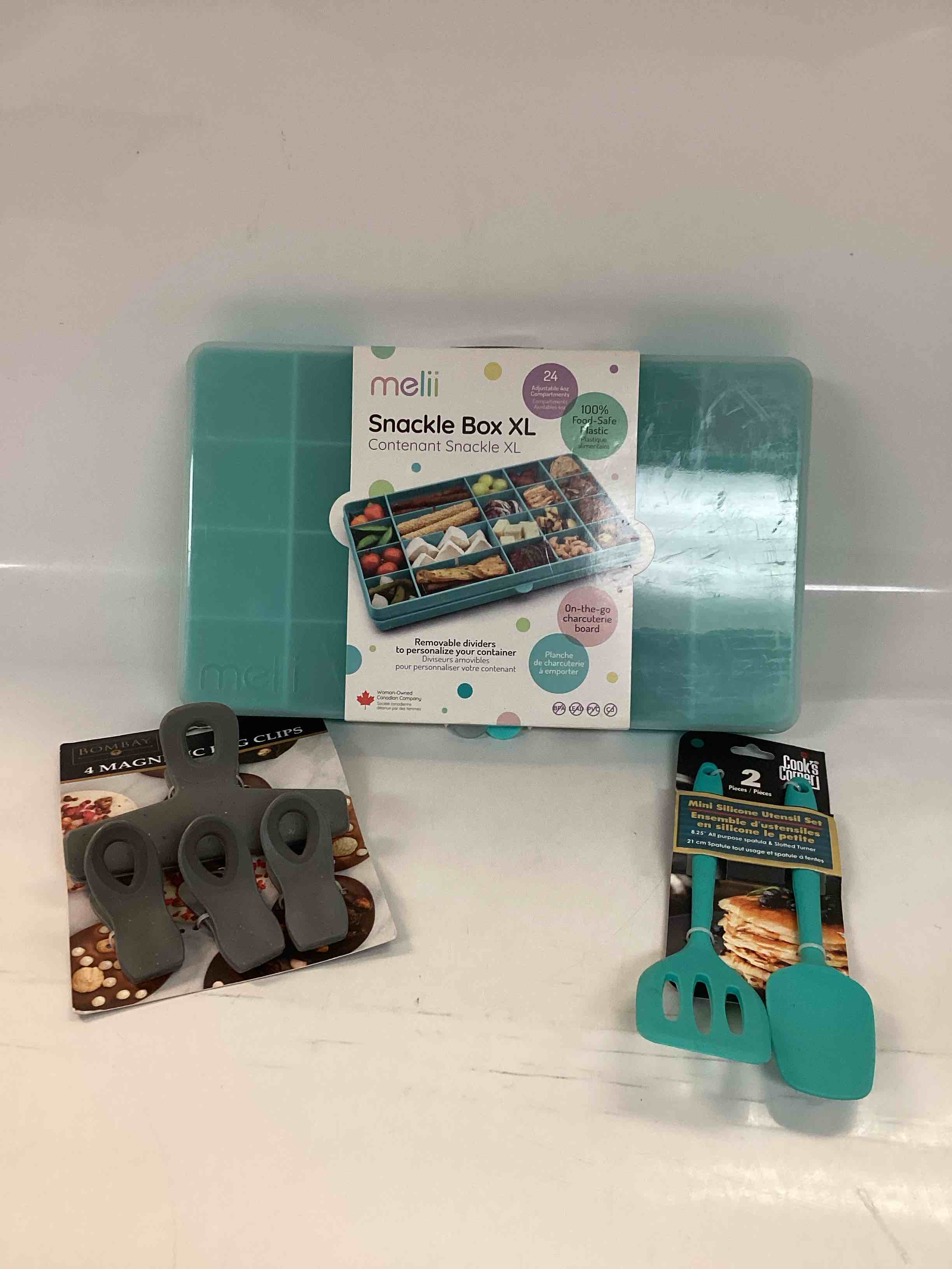 Kitchen Set - Snackle Box, Utensils, & Magnetic Bag Clips