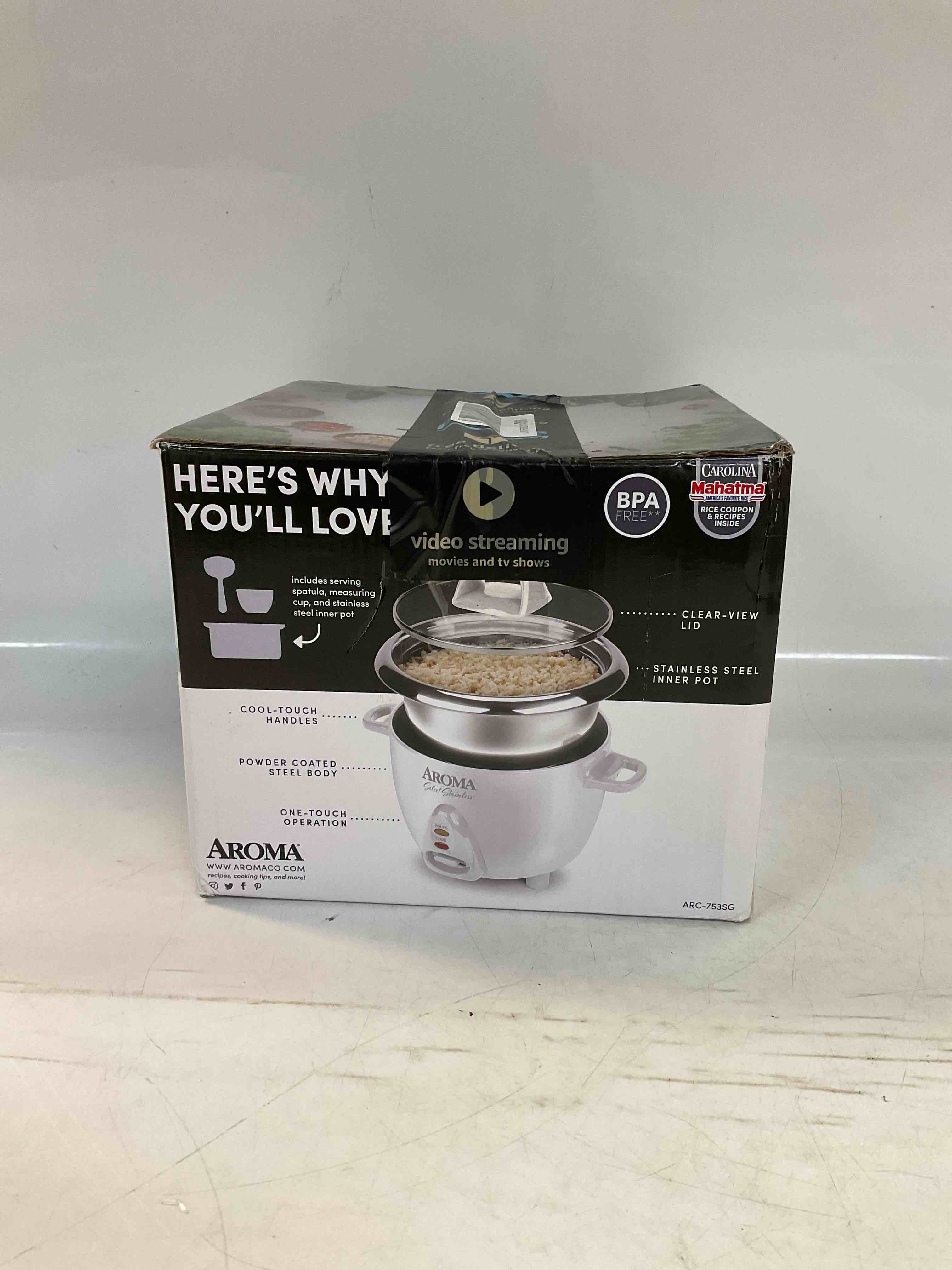 aroma housewares 6-cup (cooked yield ) / 1.2qt. select stainless pot-style rice cooker, & food steamer, one-touch operation, white