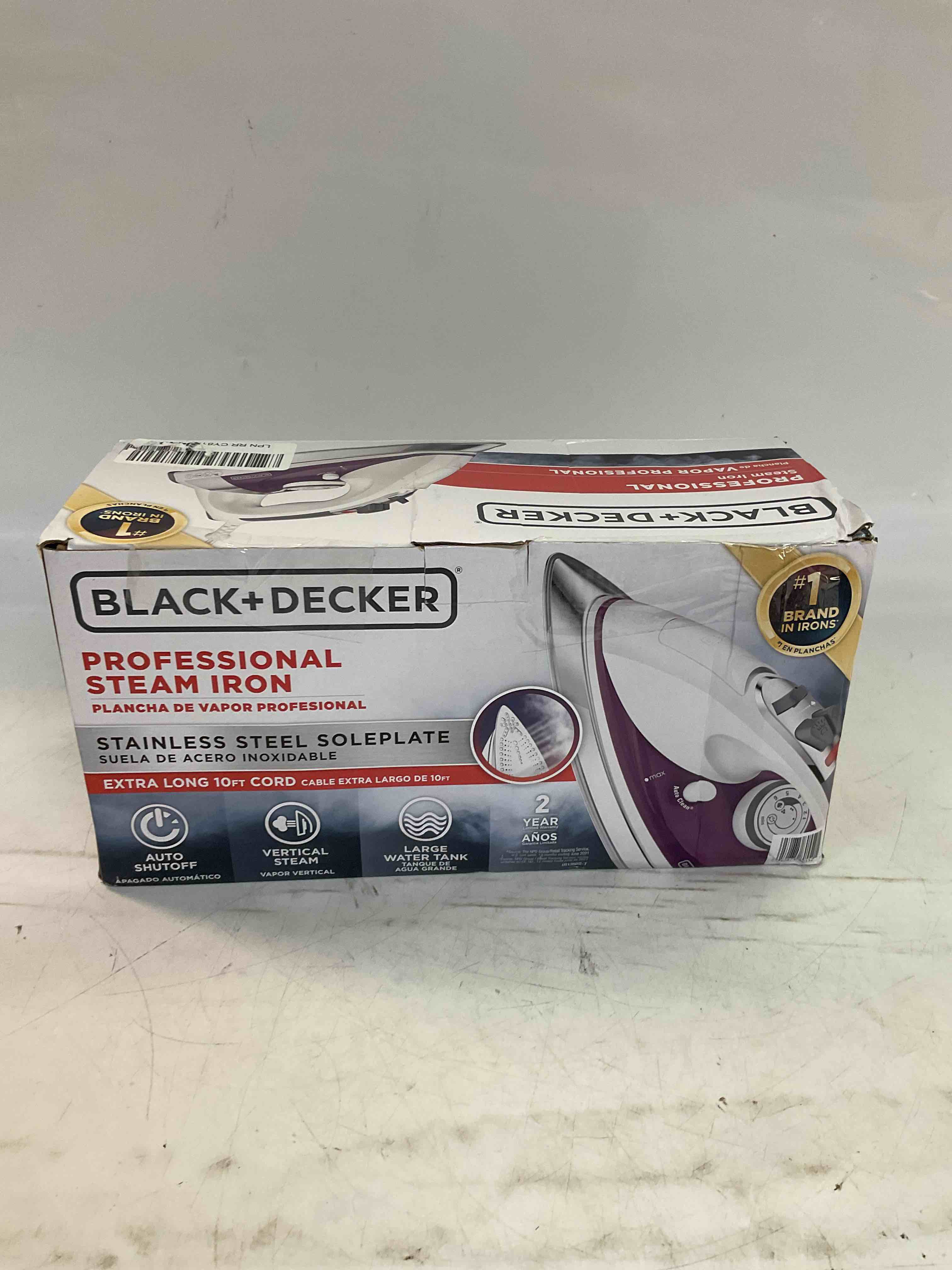 Black+Decker  Professional Steam Iron with Stainless Steel Soleplate  Purple  IR1350S-T