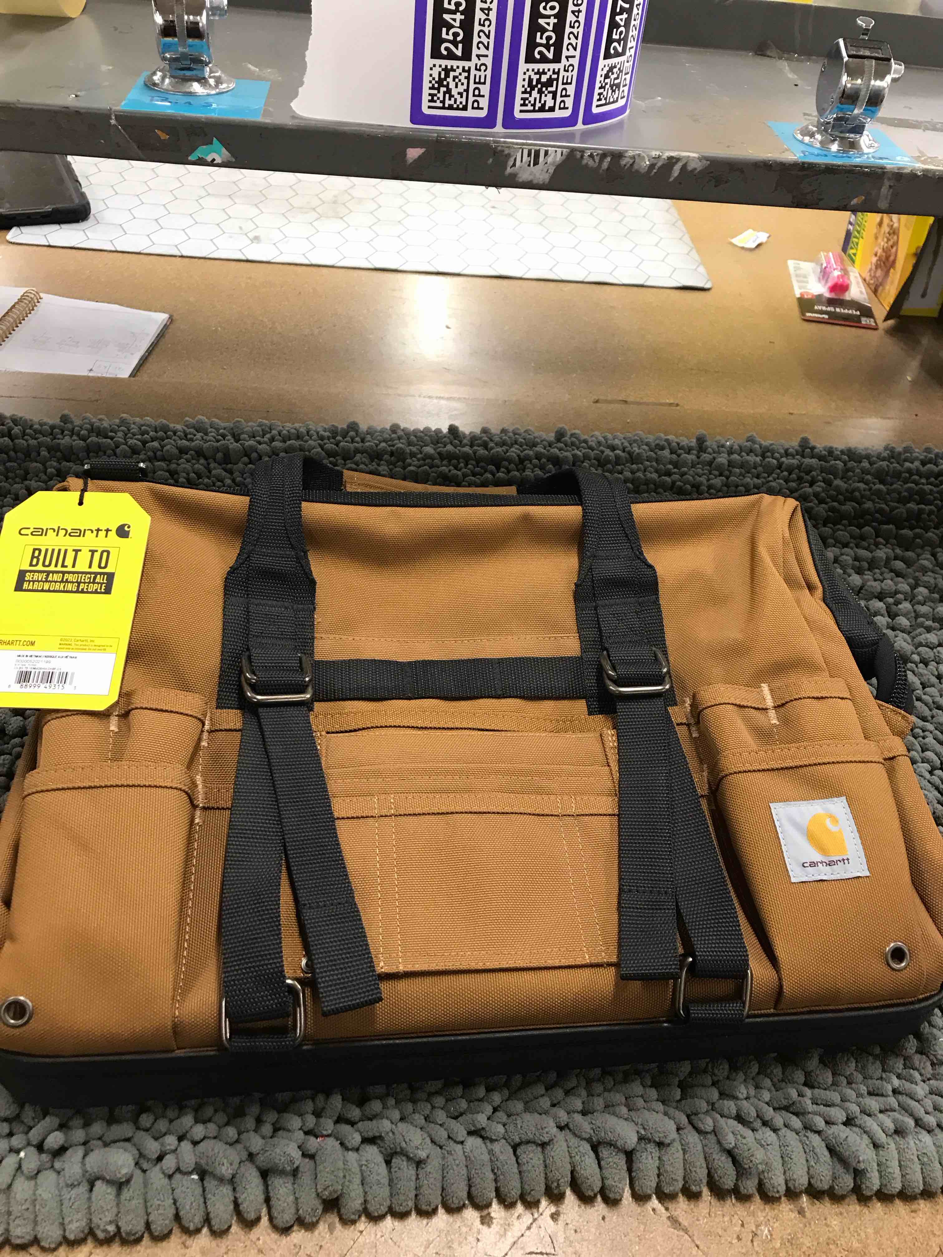 carhartt onsite tool bag, durable water-resistant, tool storage bag, heavyweight w/molded base, 18-inch, carhartt brown