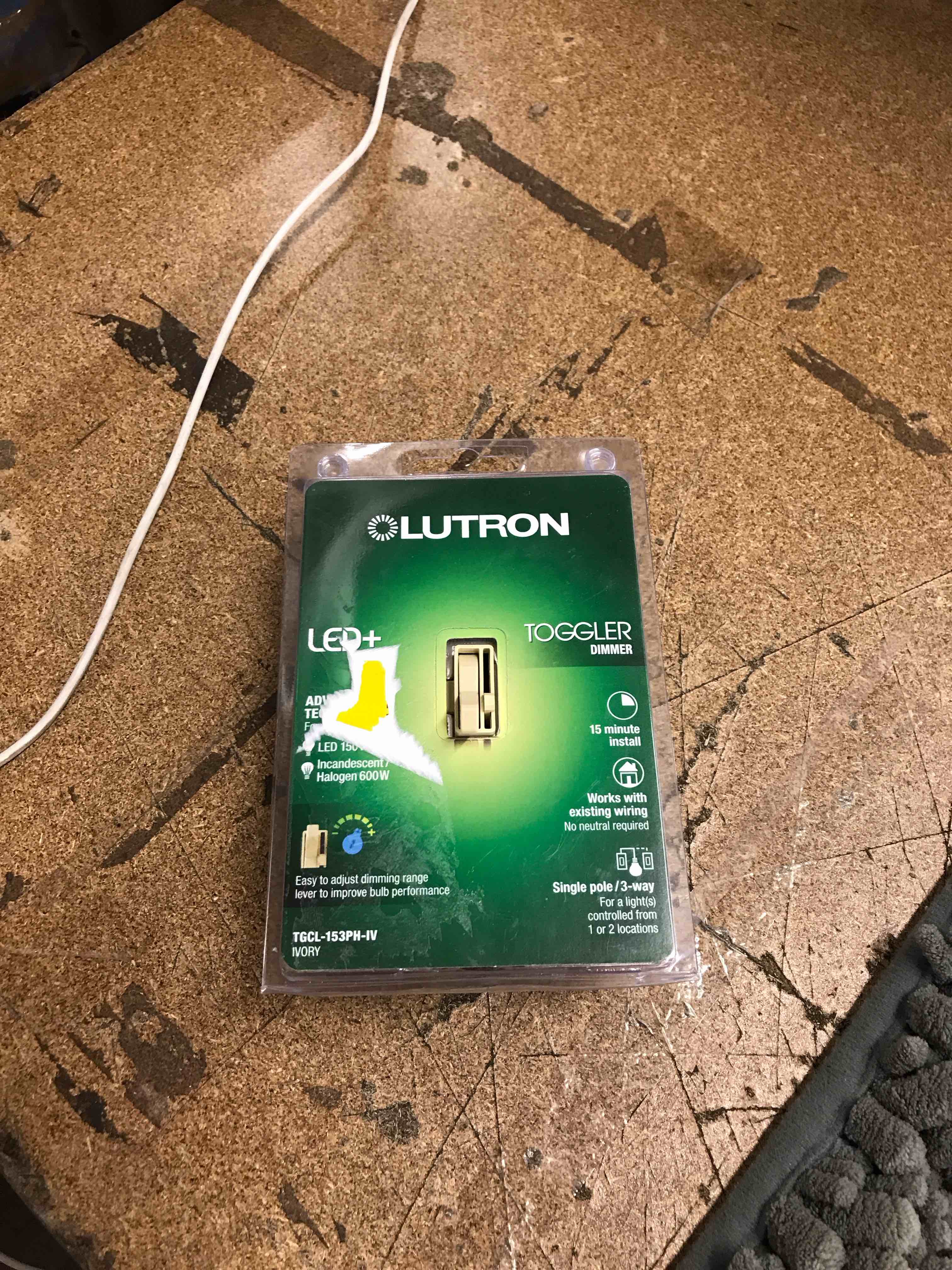 Condition photo showing New/Like New for lutron toggler led+ dimmer switch for dimmable led, halogen and incandescent bulbs, 150 watt, single-pole or 3-way, tgcl-153ph-iv, ivory