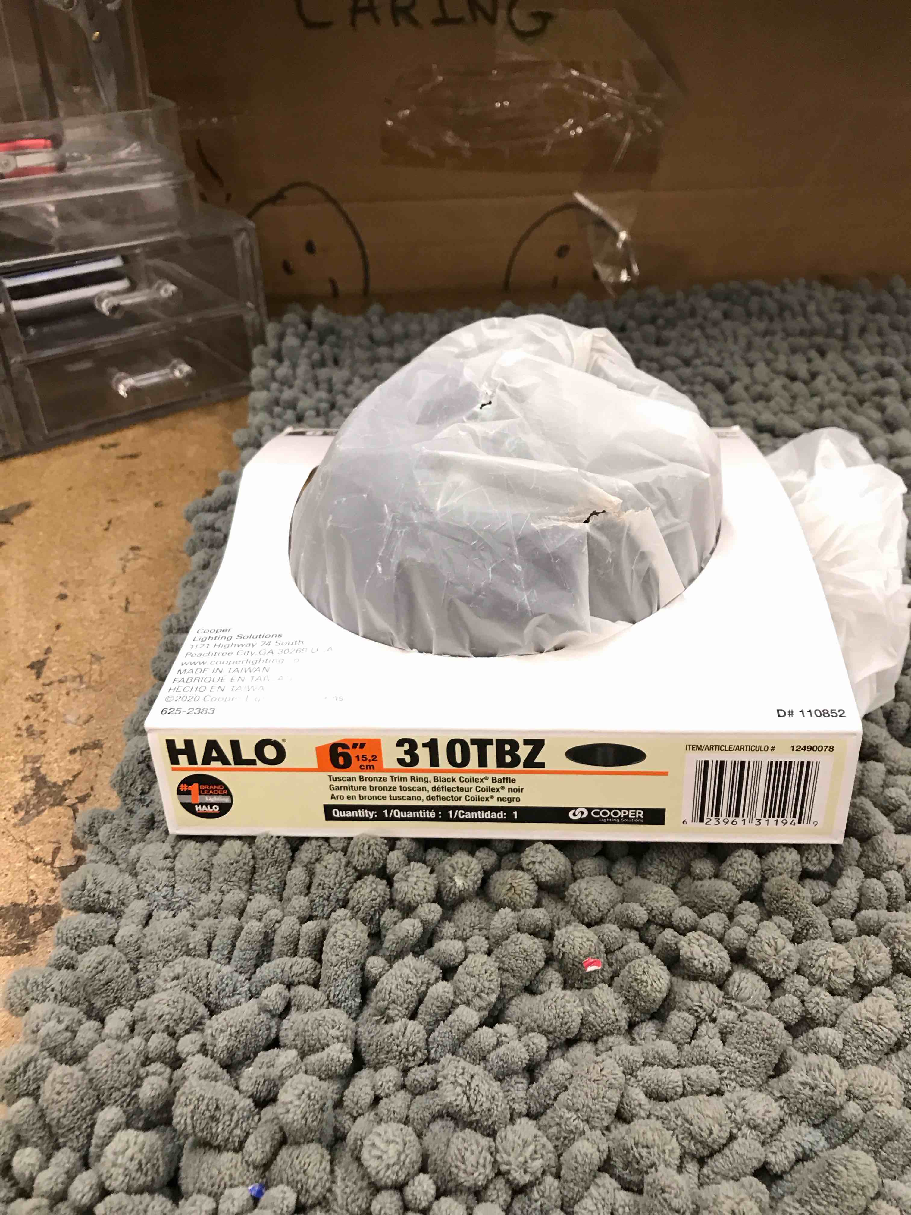 Condition photo showing New/Like New for halo 310tbz, 6" trim coilex baffle tuscan bronze trim with black baffle