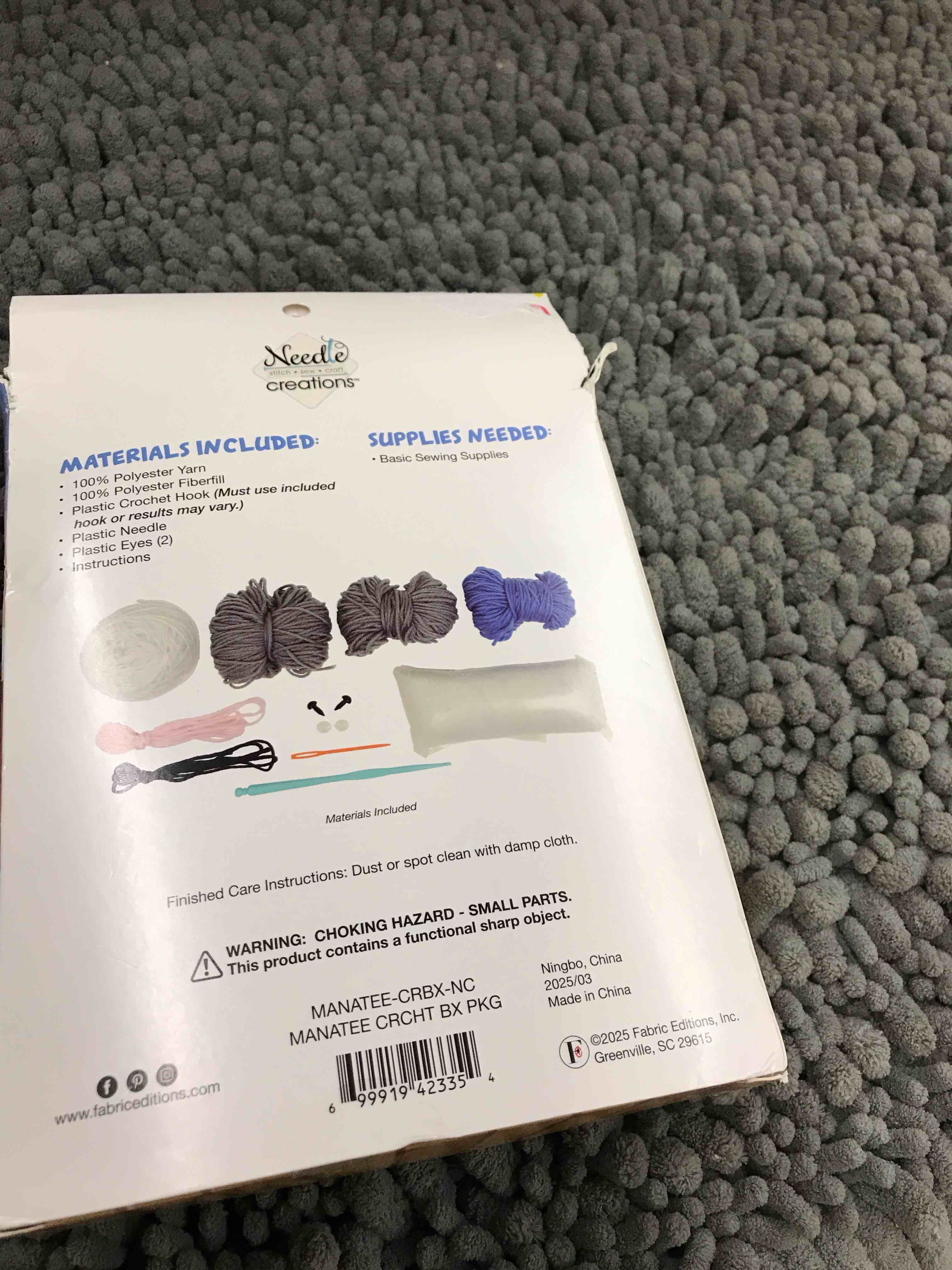 Condition photo showing New/Like New for manatee complete crochet kit