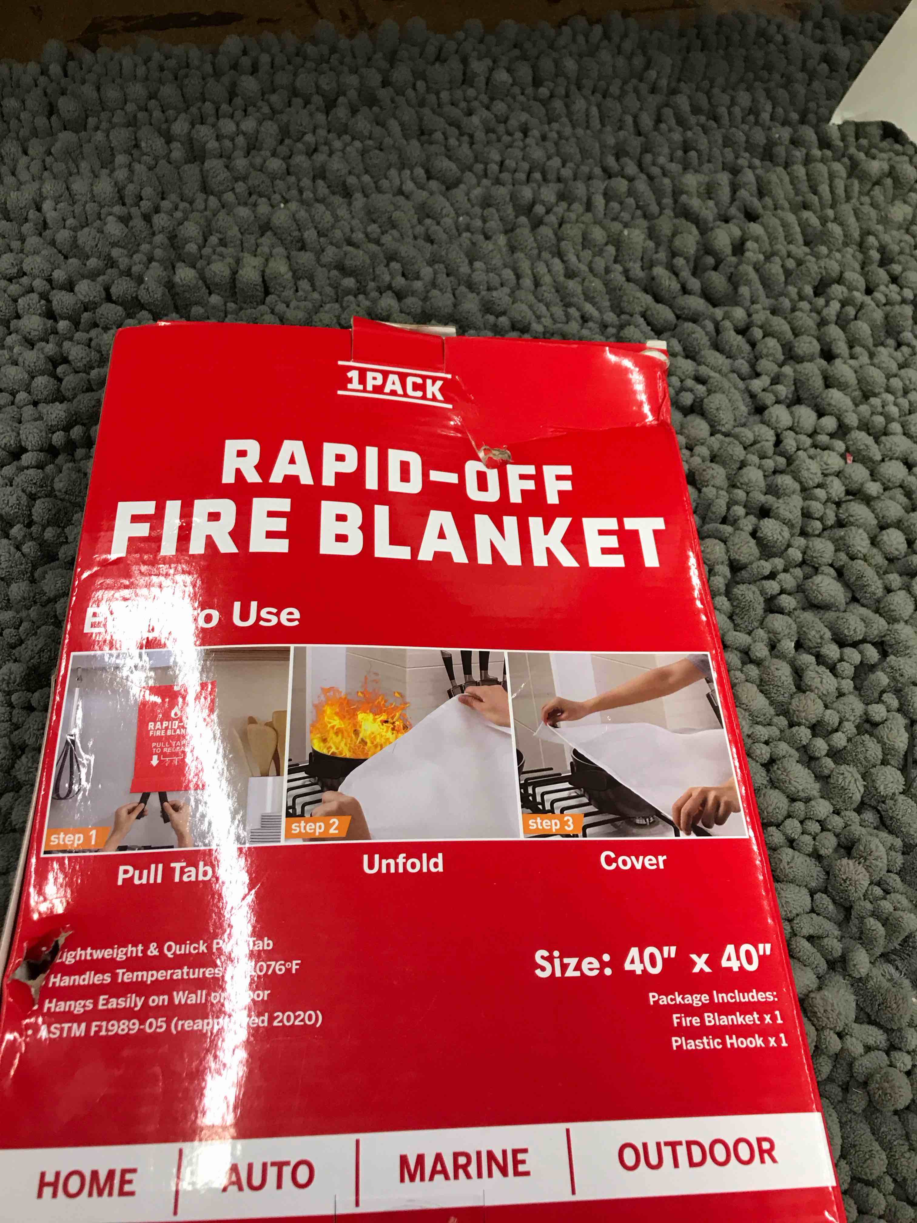 Condition photo showing New/Like New for fire blanket 