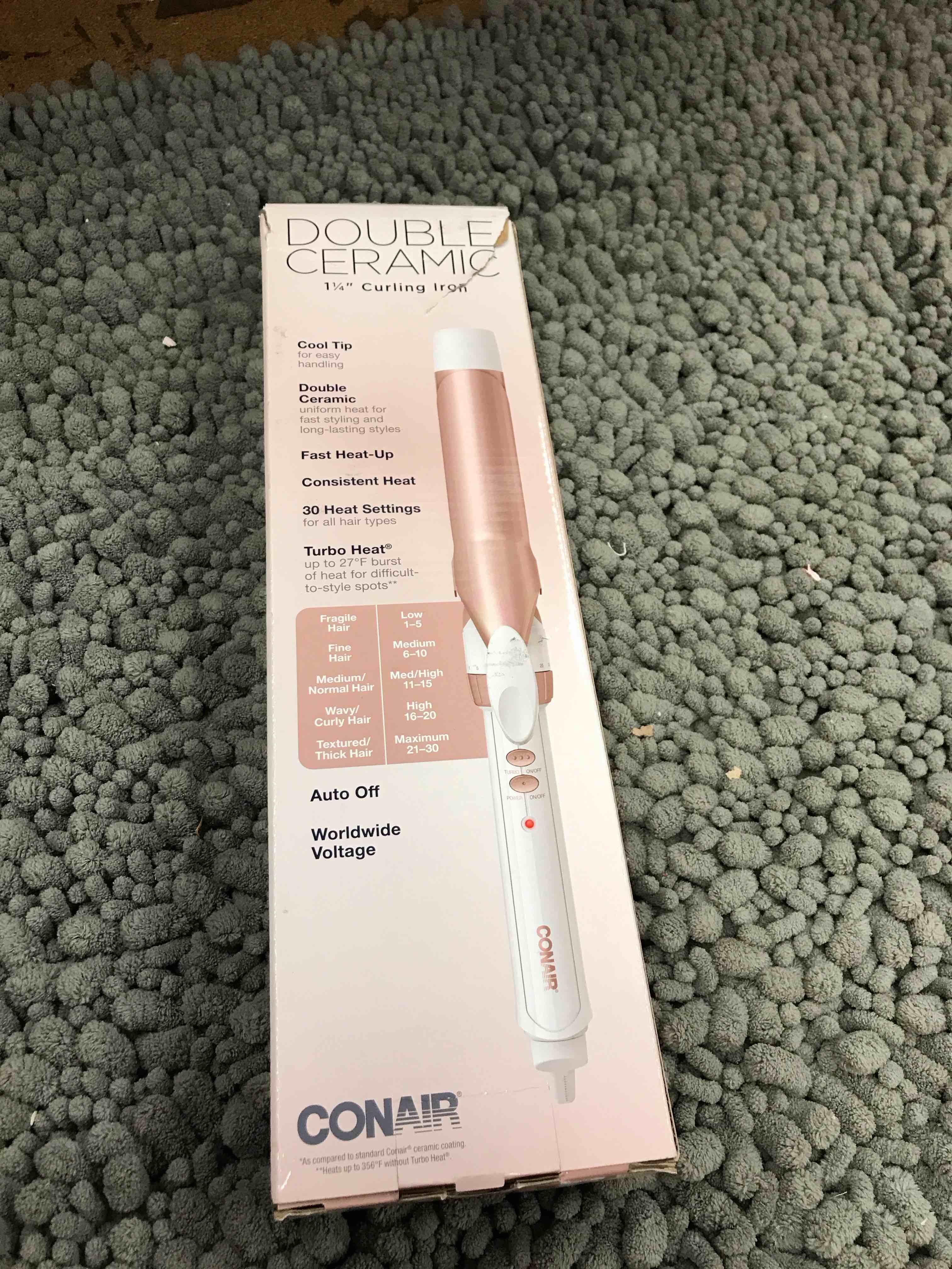 Condition photo showing New/Like New for double ceramic 1 1/4 curling iron