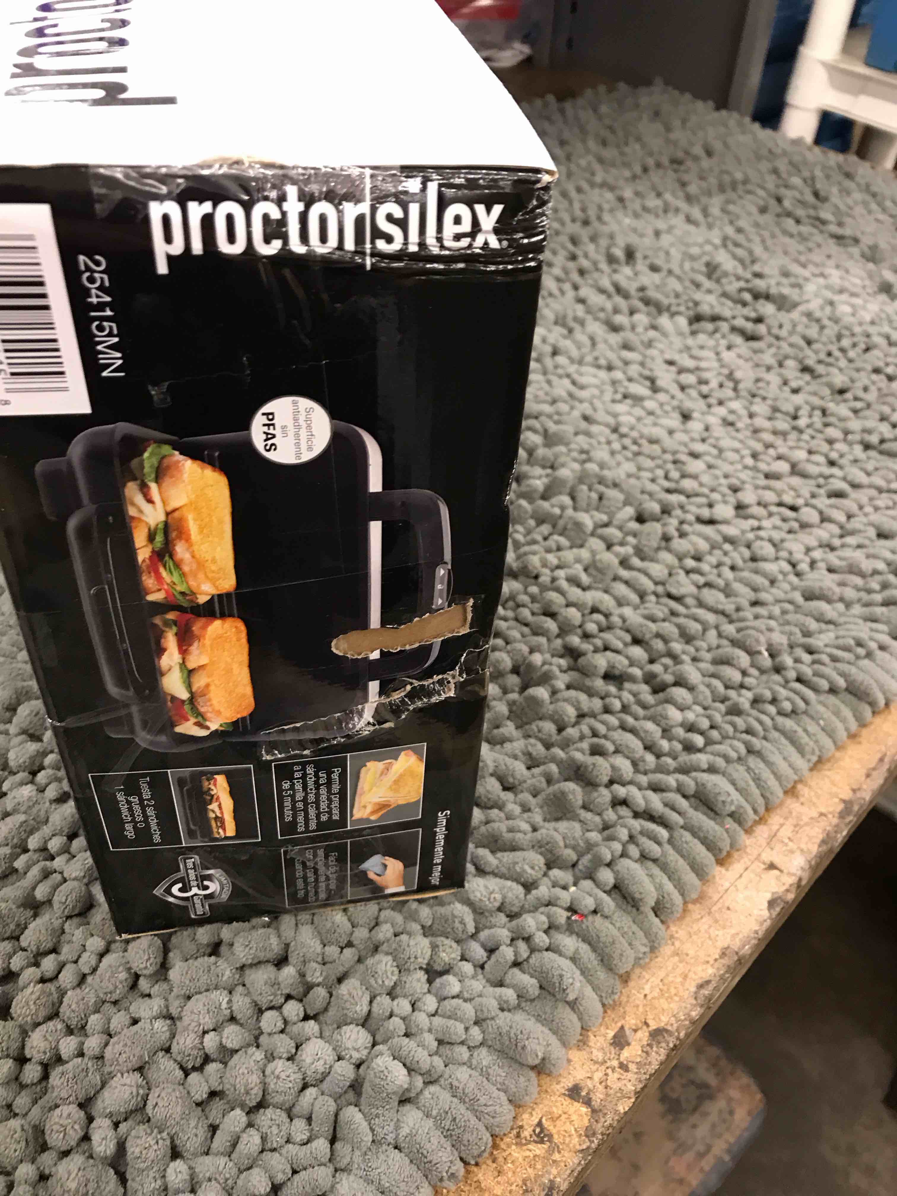 Condition photo showing New/Like New for proctor silex deluxe hot sandwich maker with easy-clean durable pfas-free nonstick ceramic plates, fits up to 2 grilled cheese, ruebens, tortas or subs, stainless steel (25415mn)