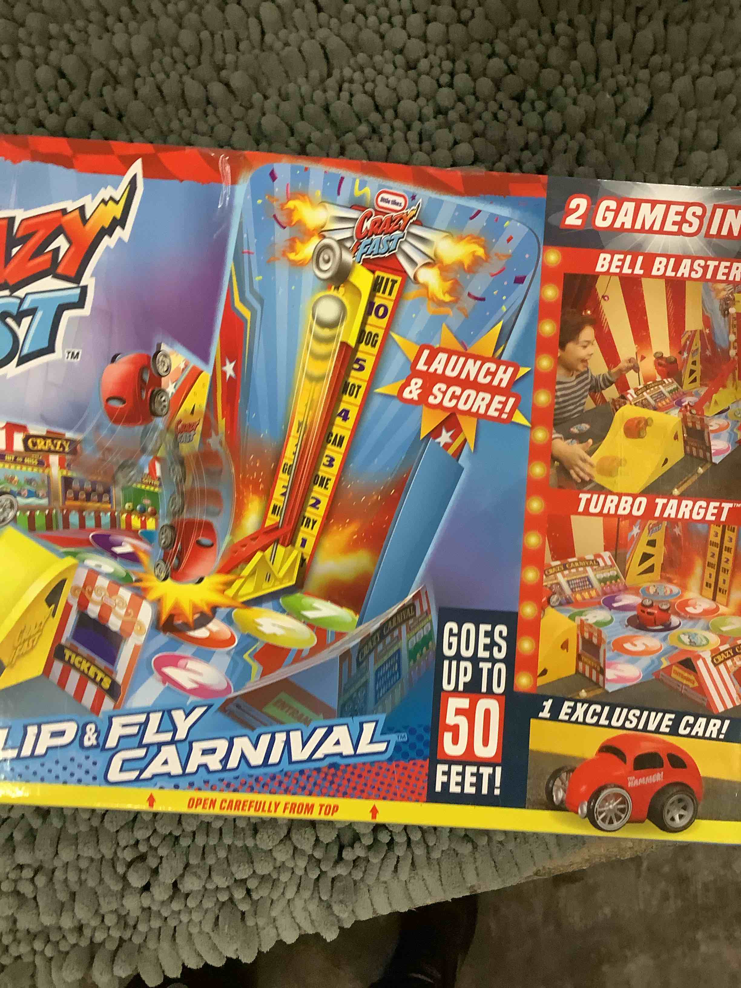 Condition photo showing Good Condition for little tikes crazy fast flip & fly carnival playset with one exclusive pullback toy car vehicle goes up to 50ft! children ages 3+