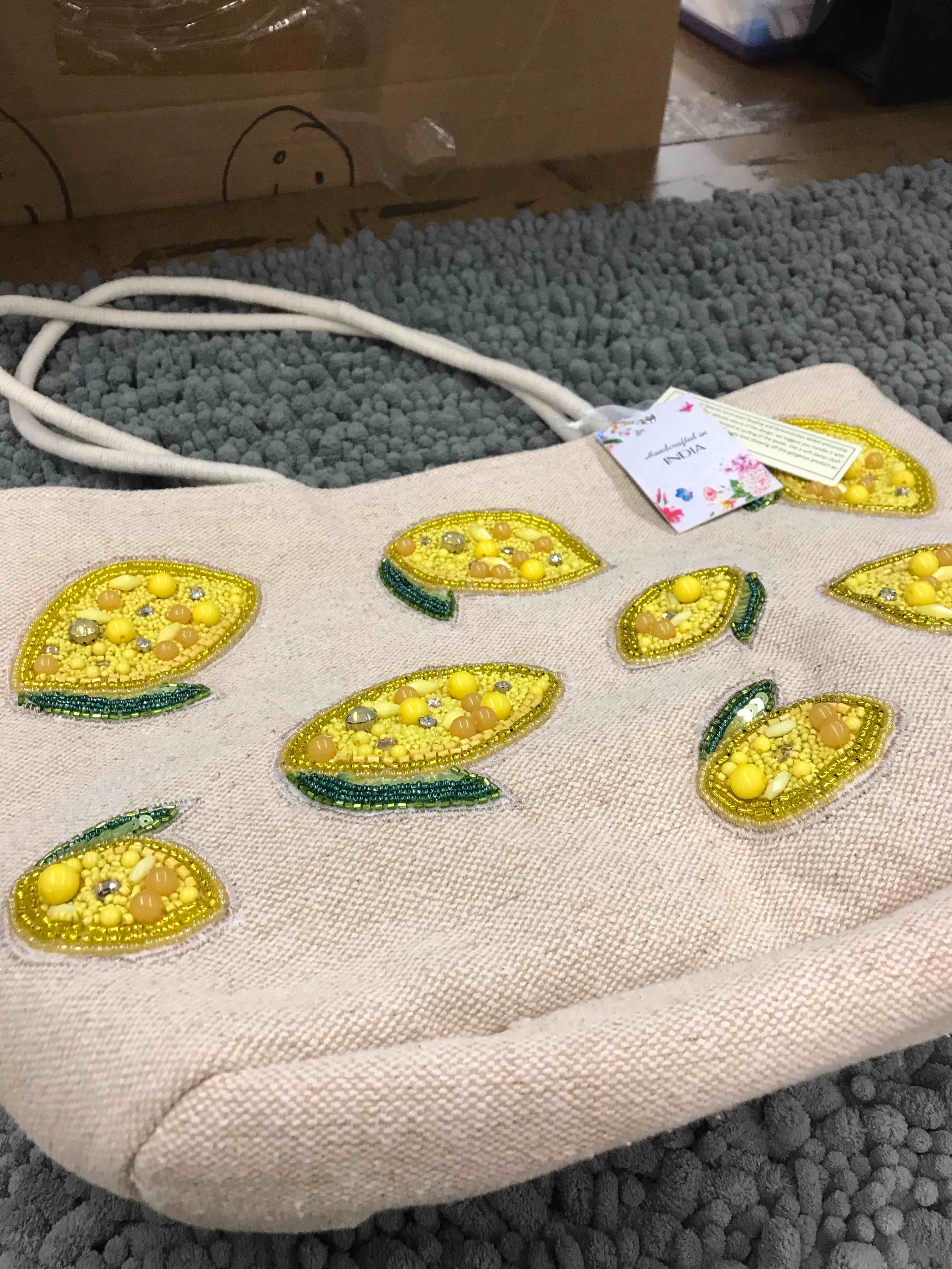 Condition photo showing New/Like New for handcrafted in india lemon designed bag