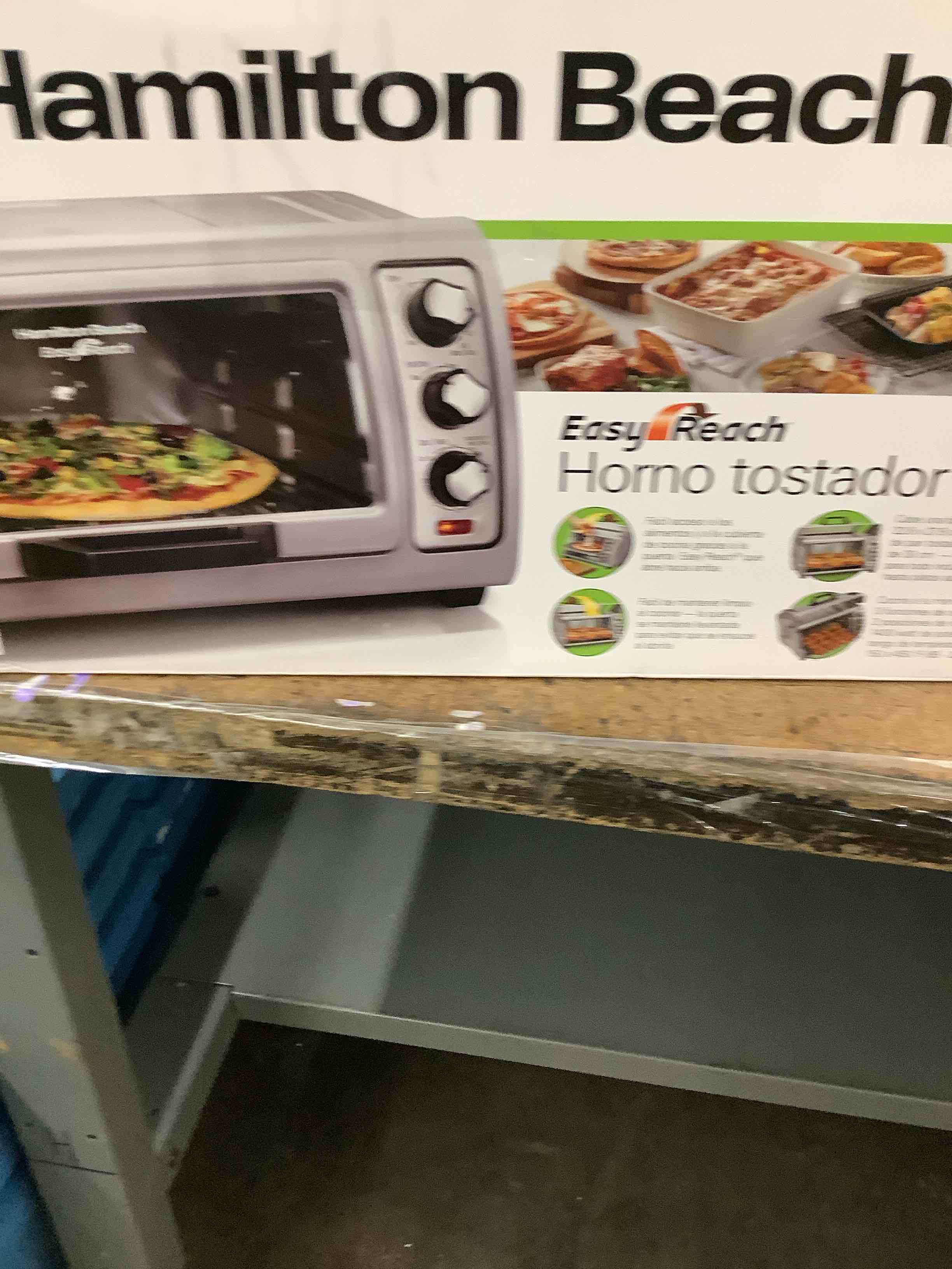 Condition photo showing Good Condition for hamilton beach 6 slice countertop toaster oven with easy reach roll-top door, bake, broil & toast functions, auto shutoff, silver (31127d)